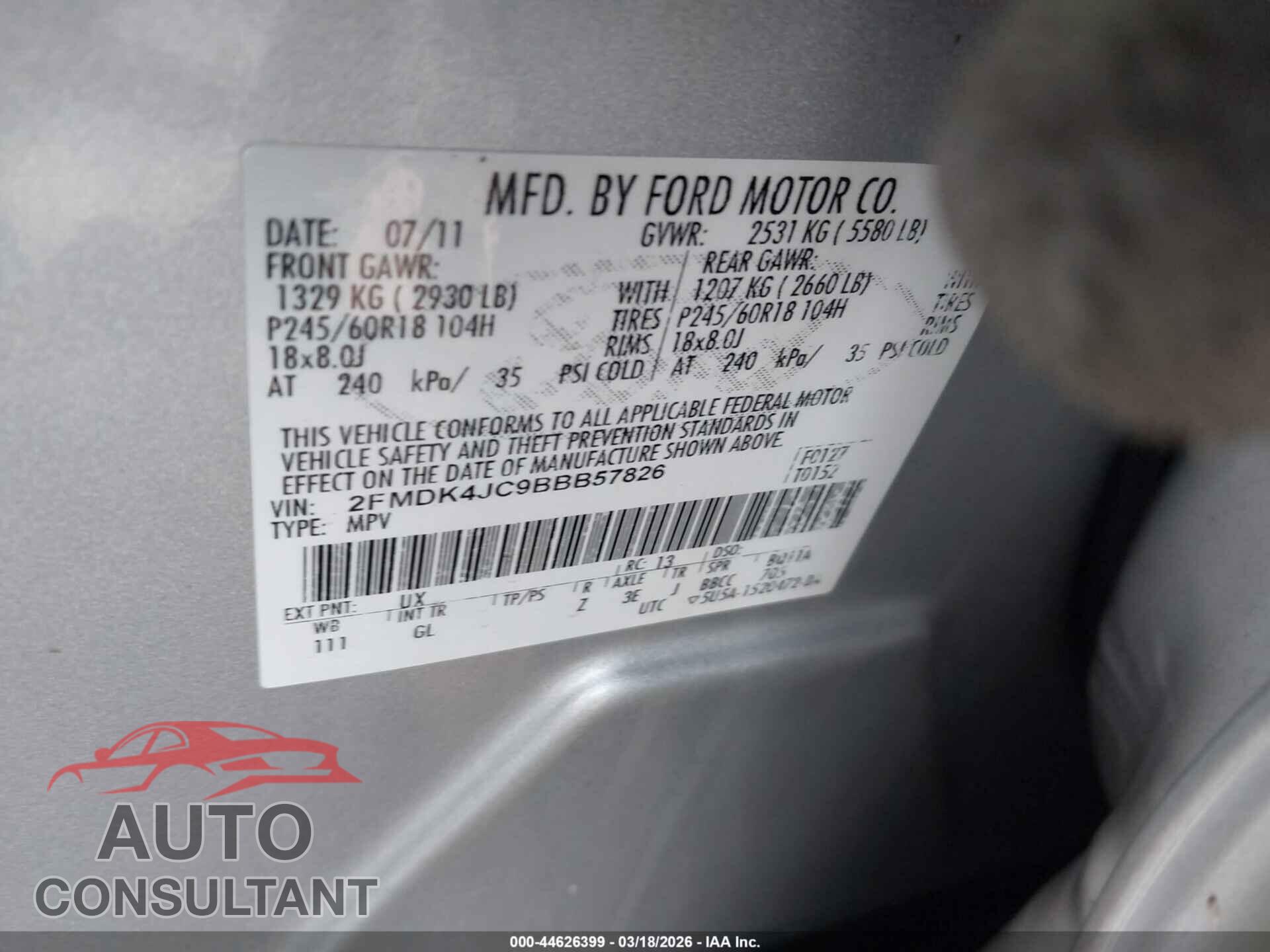 FORD EDGE 2011 - 2FMDK4JC9BBB57826