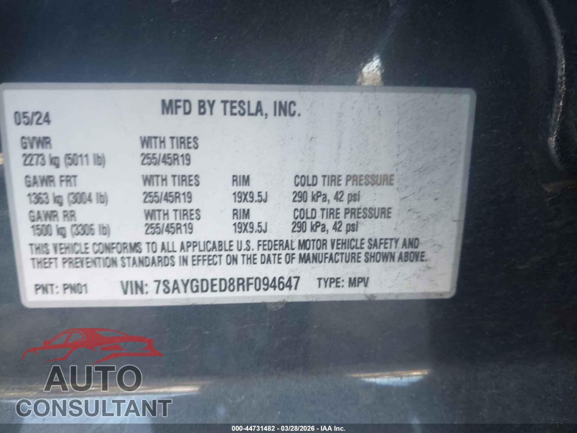 TESLA MODEL Y 2024 - 7SAYGDED8RF094647