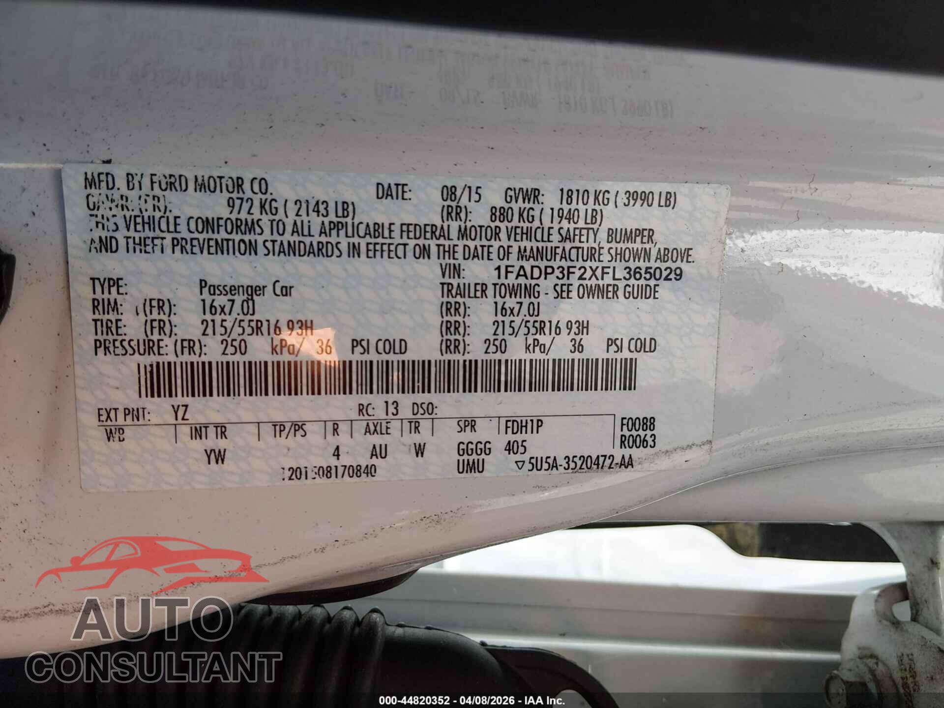 FORD FOCUS 2015 - 1FADP3F2XFL365029
