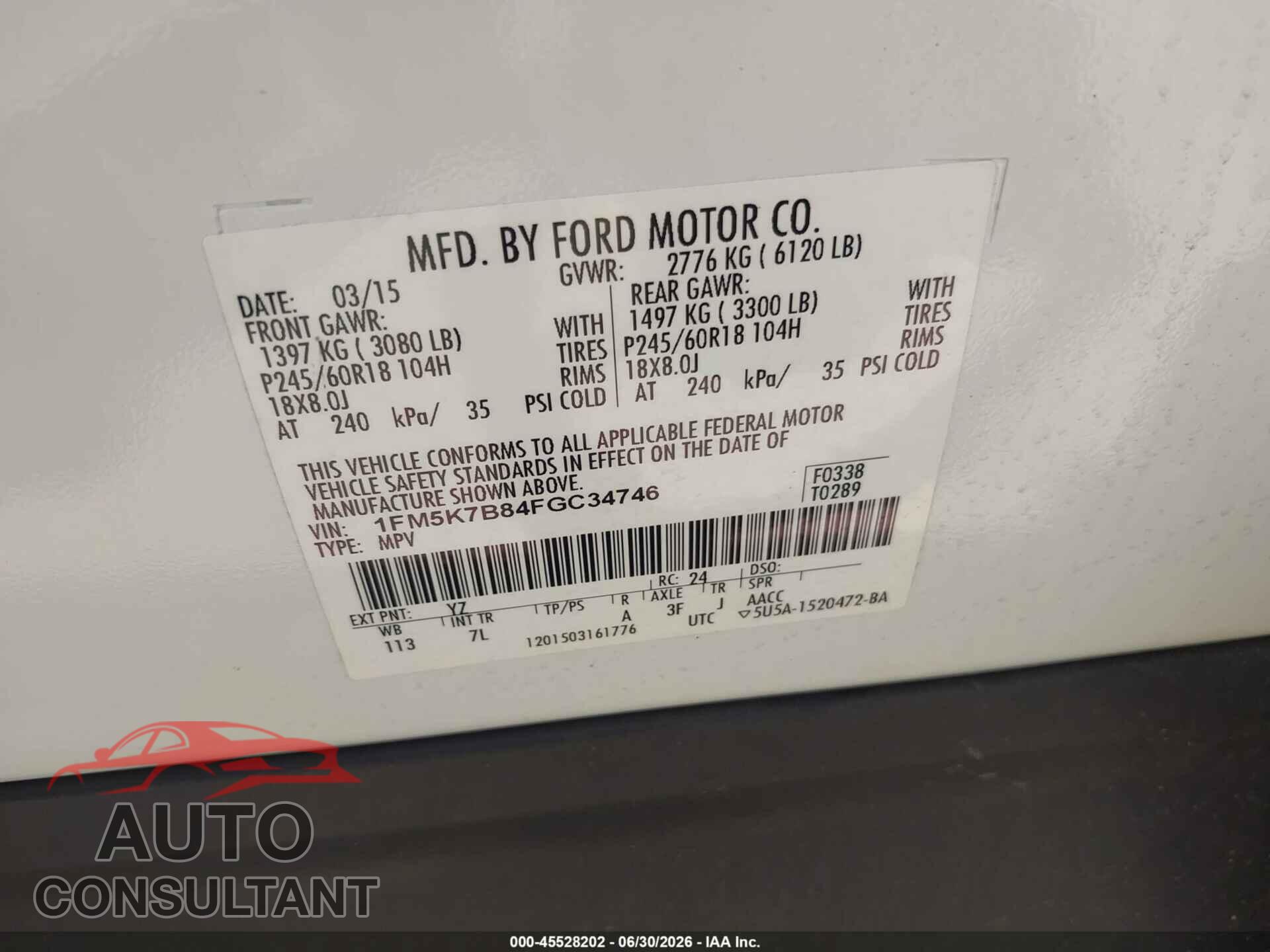 FORD EXPLORER 2015 - 1FM5K7B84FGC34746