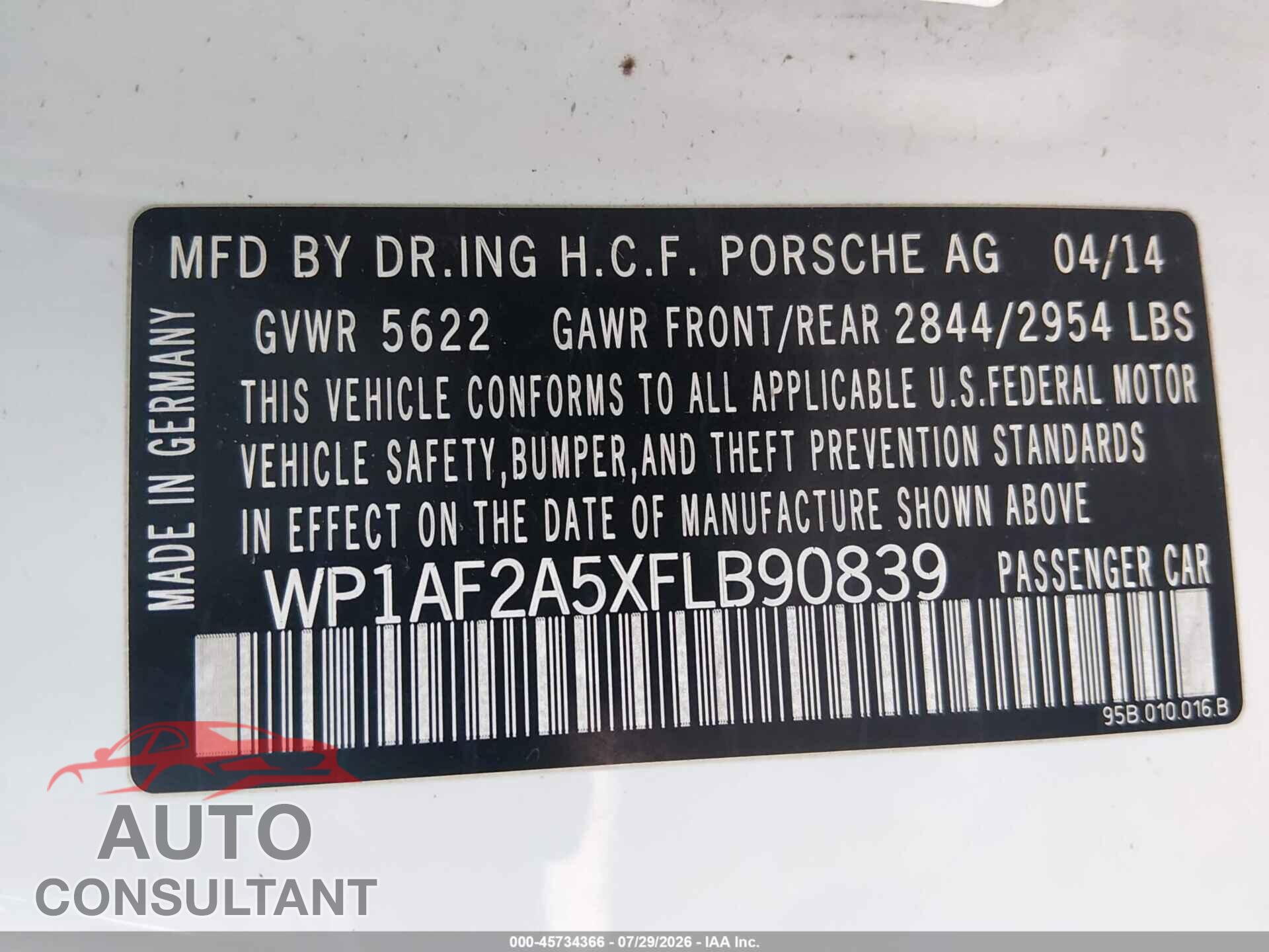 PORSCHE MACAN 2015 - WP1AF2A5XFLB90839