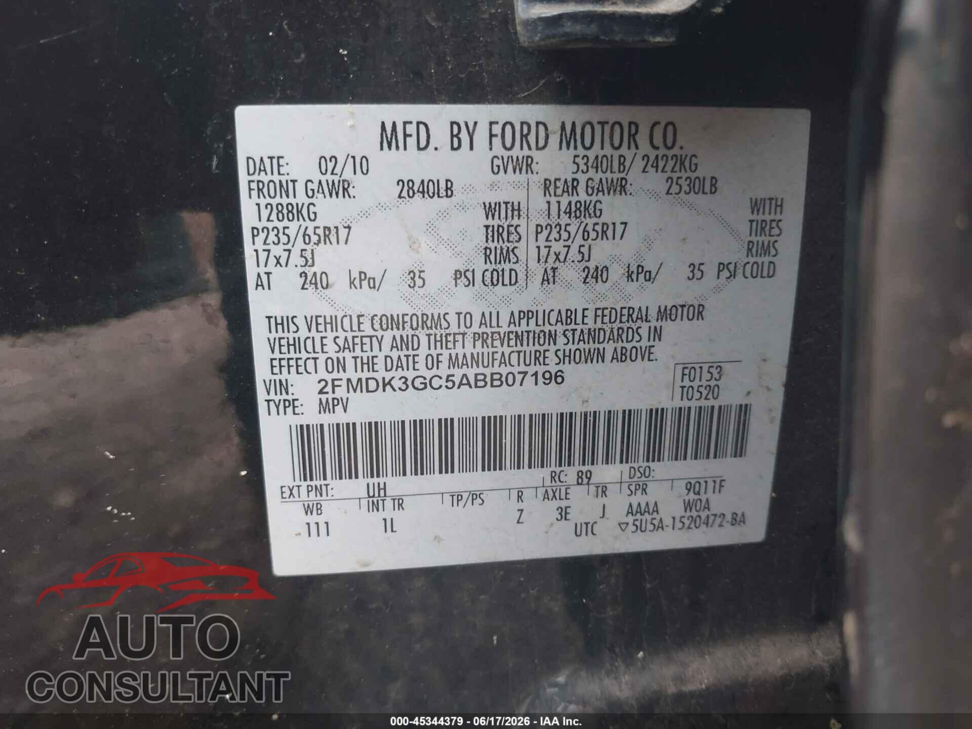 FORD EDGE 2010 - 2FMDK3GC5ABB07196