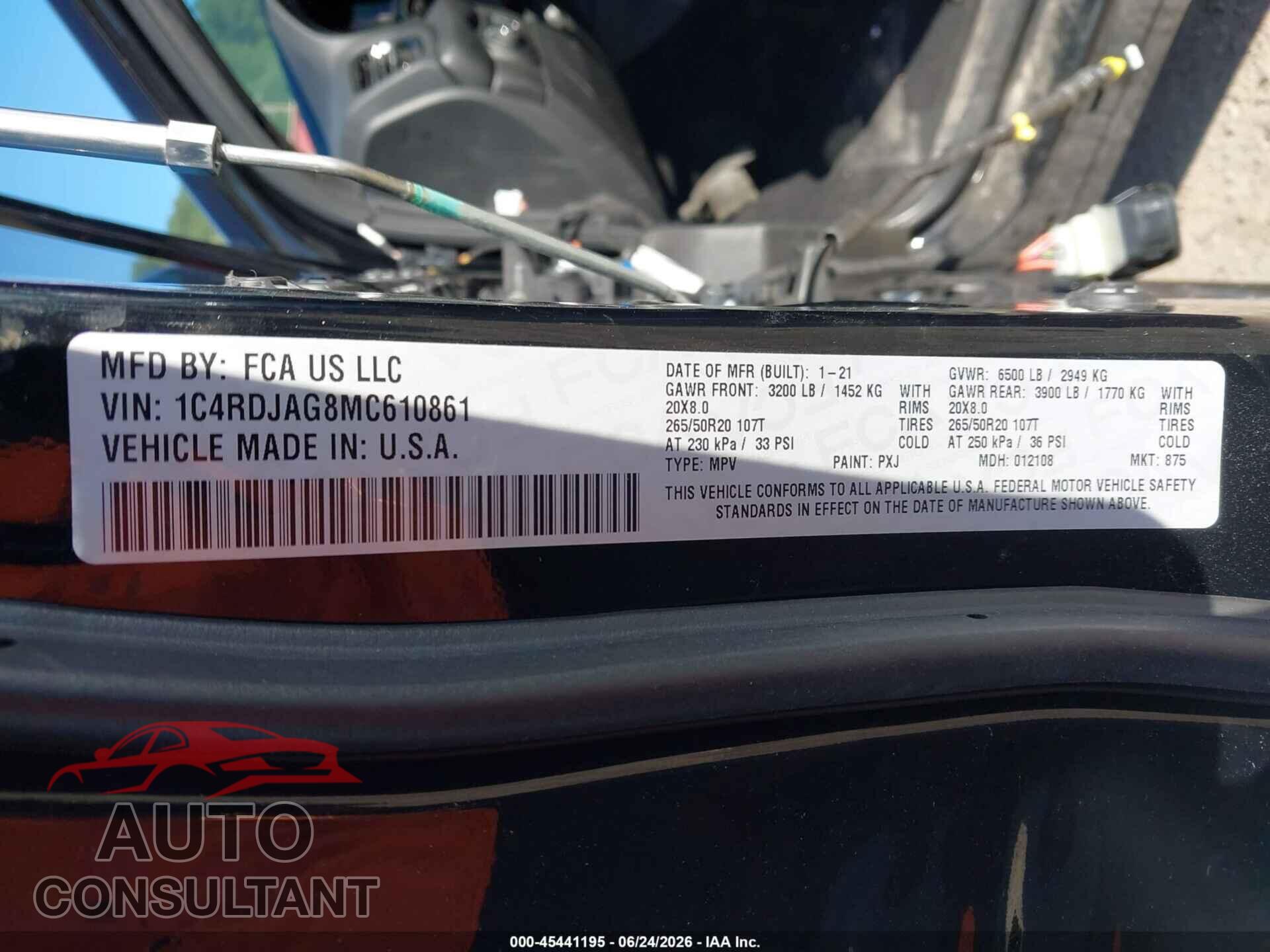 DODGE DURANGO 2021 - 1C4RDJAG8MC610861
