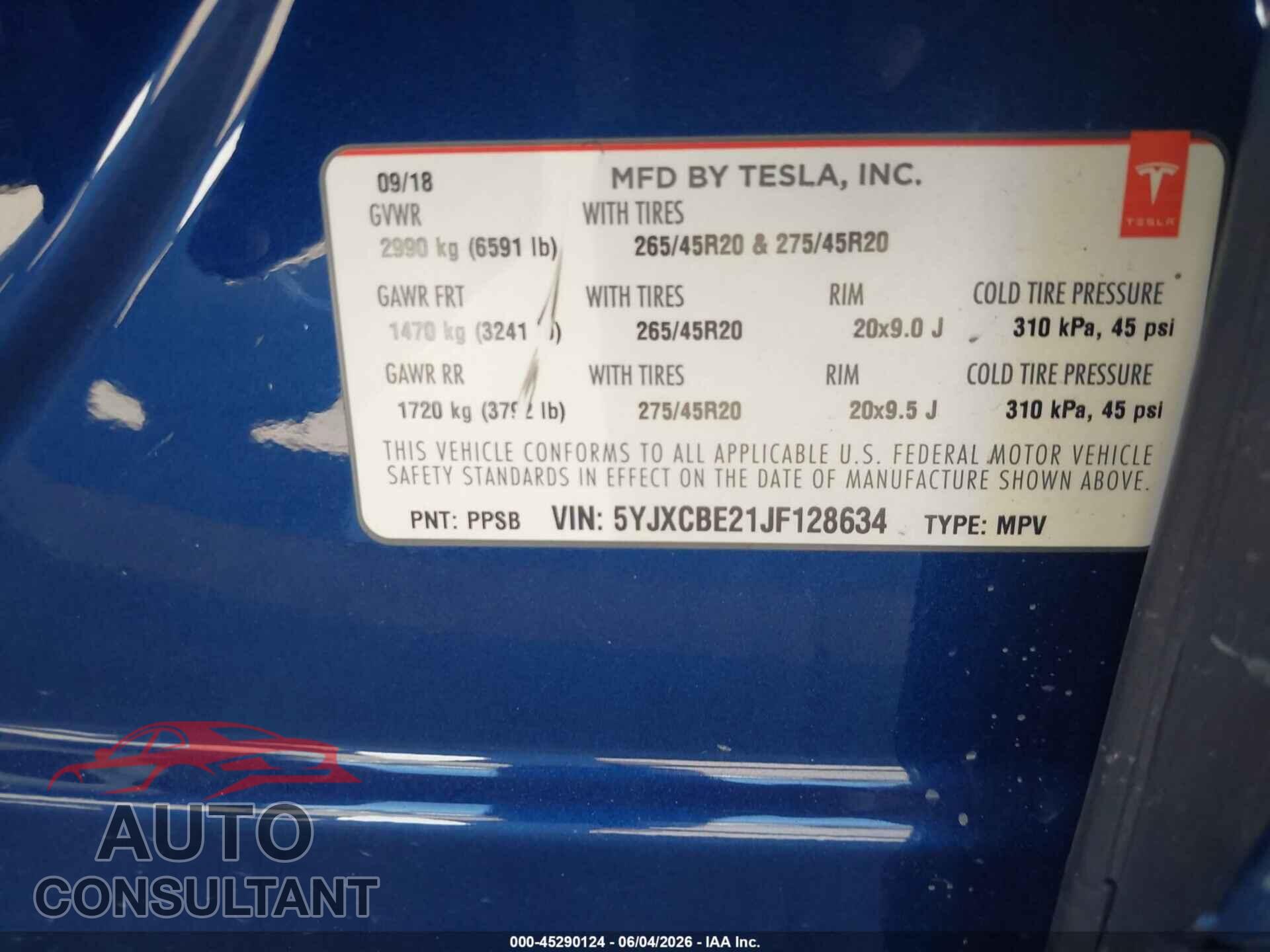 TESLA MODEL X 2018 - 5YJXCBE21JF128634
