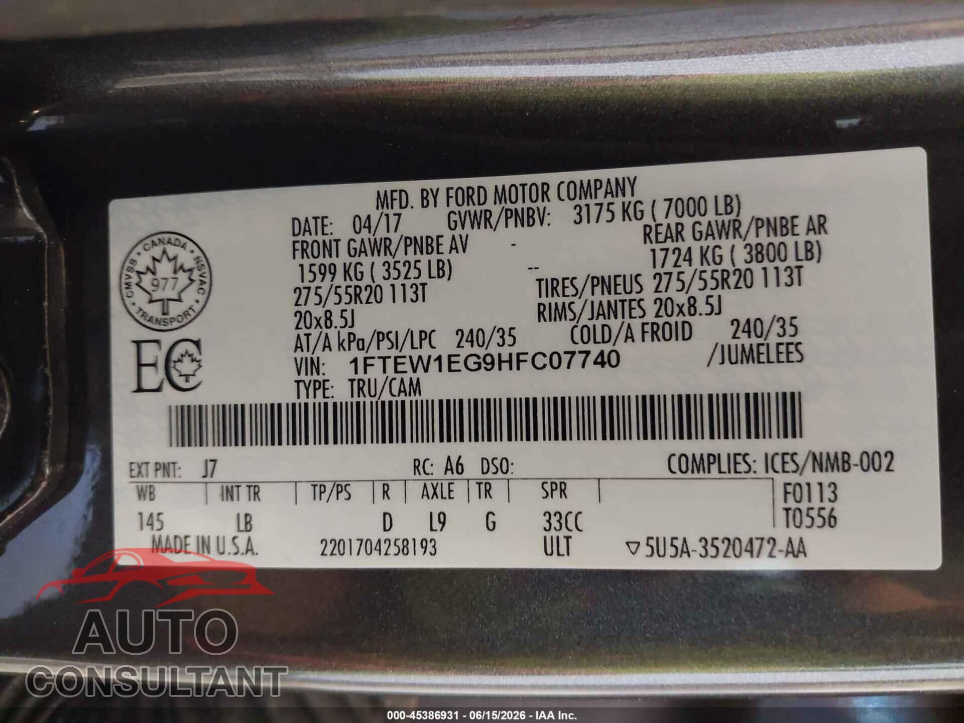 FORD F-150 2017 - 1FTEW1EG9HFC07740