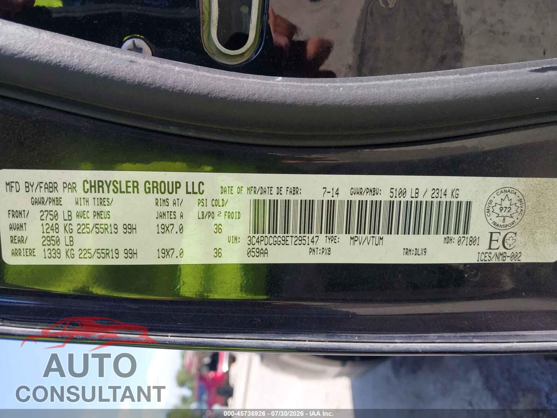 DODGE JOURNEY 2014 - 3C4PDCGG9ET295147