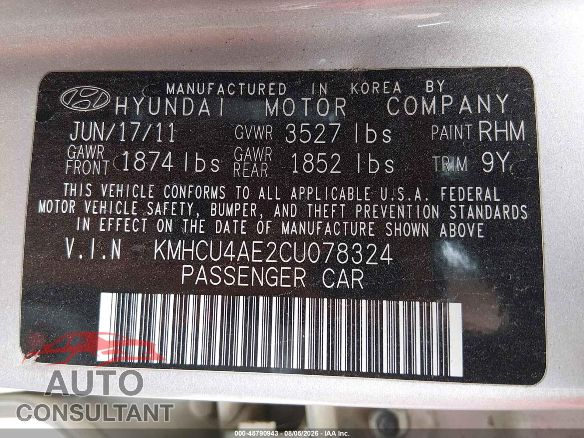 HYUNDAI ACCENT 2012 - KMHCU4AE2CU078324