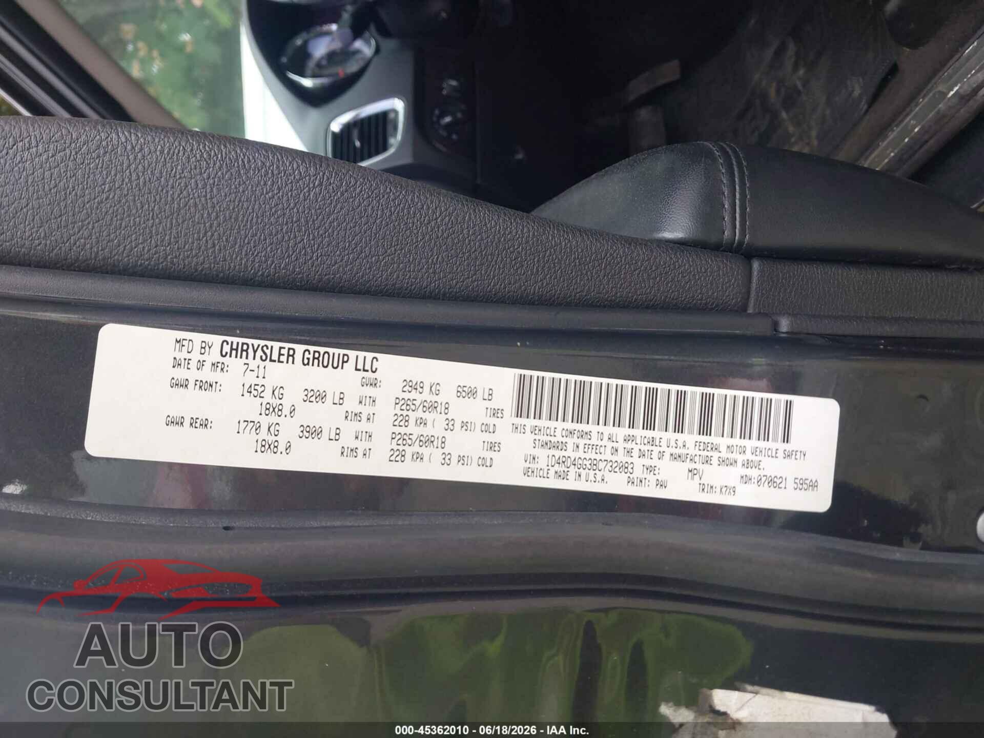 DODGE DURANGO 2011 - 1D4RD4GG3BC732083