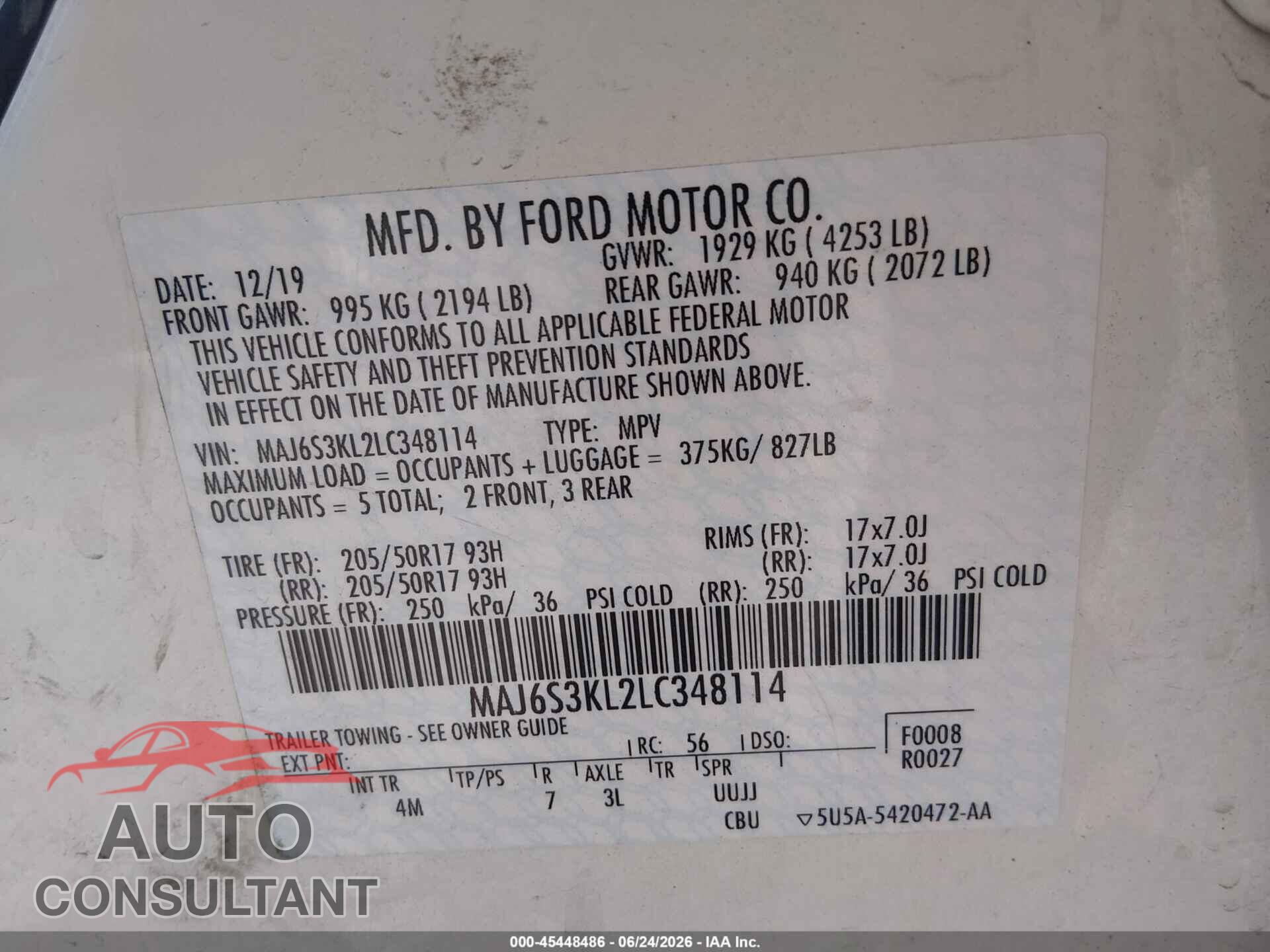 FORD ECOSPORT 2020 - MAJ6S3KL2LC348114