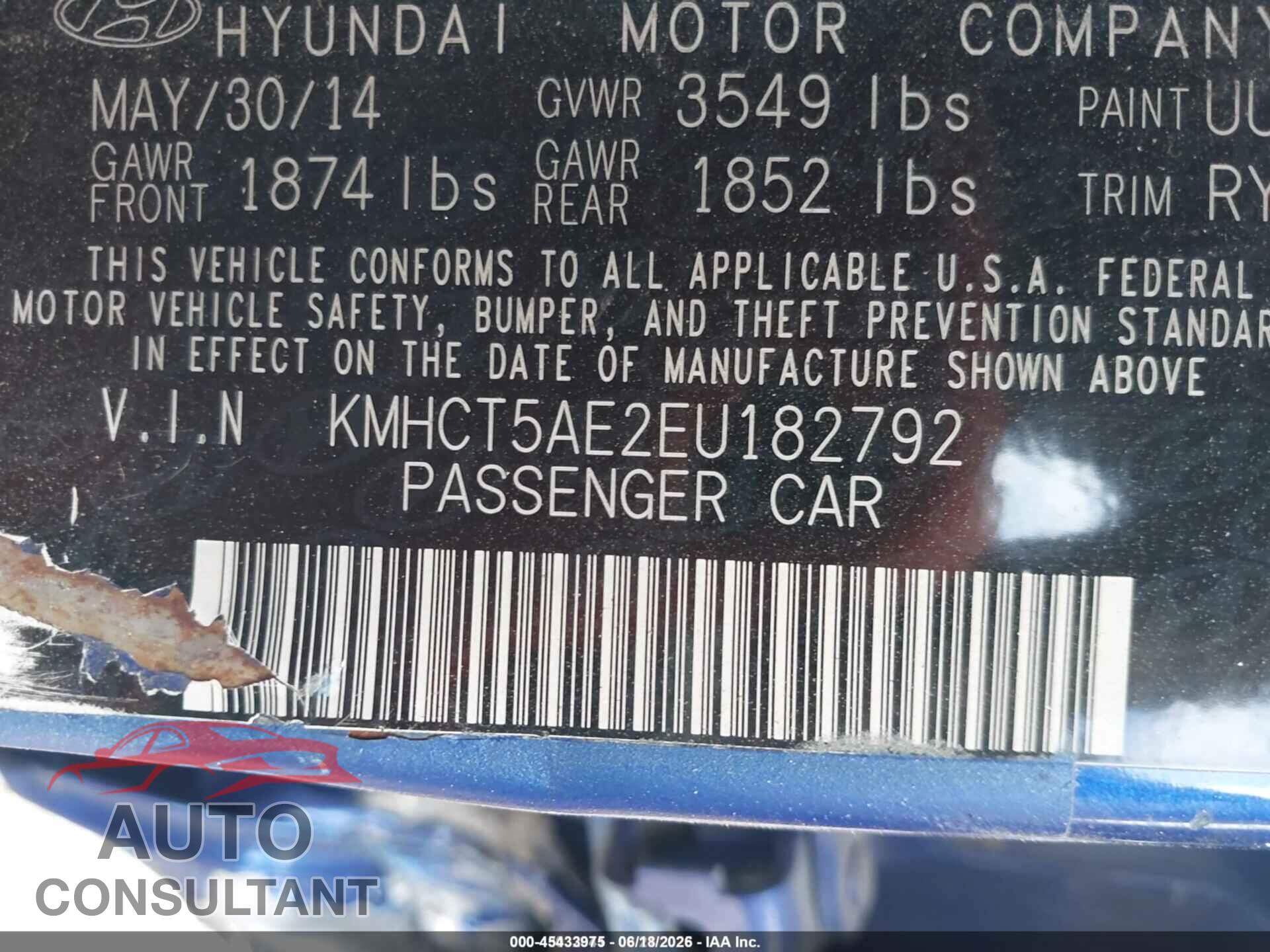 HYUNDAI ACCENT 2014 - KMHCT5AE2EU182792
