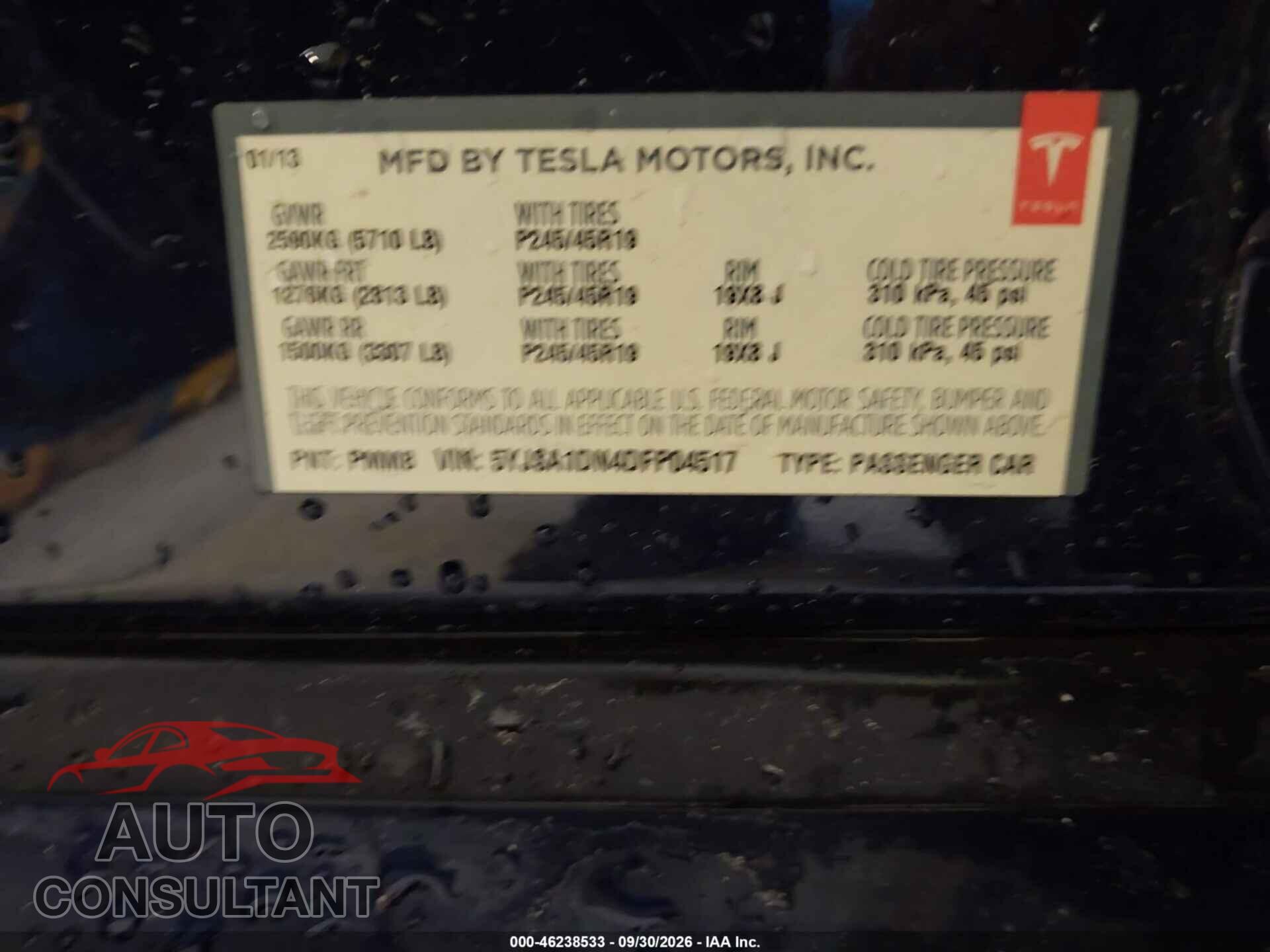 TESLA MODEL S 2013 - 5YJSA1DN4DFP04517