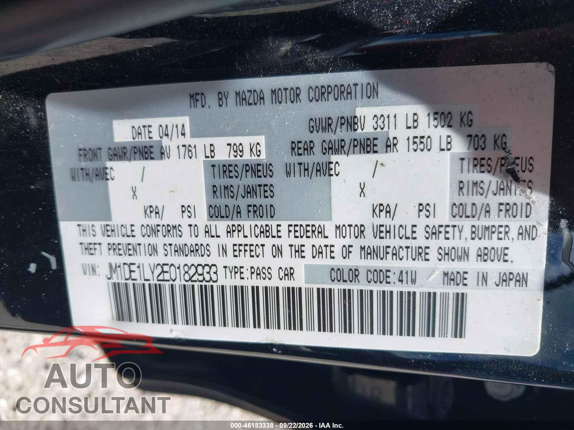 MAZDA MAZDA2 2014 - JM1DE1LY2E0182933