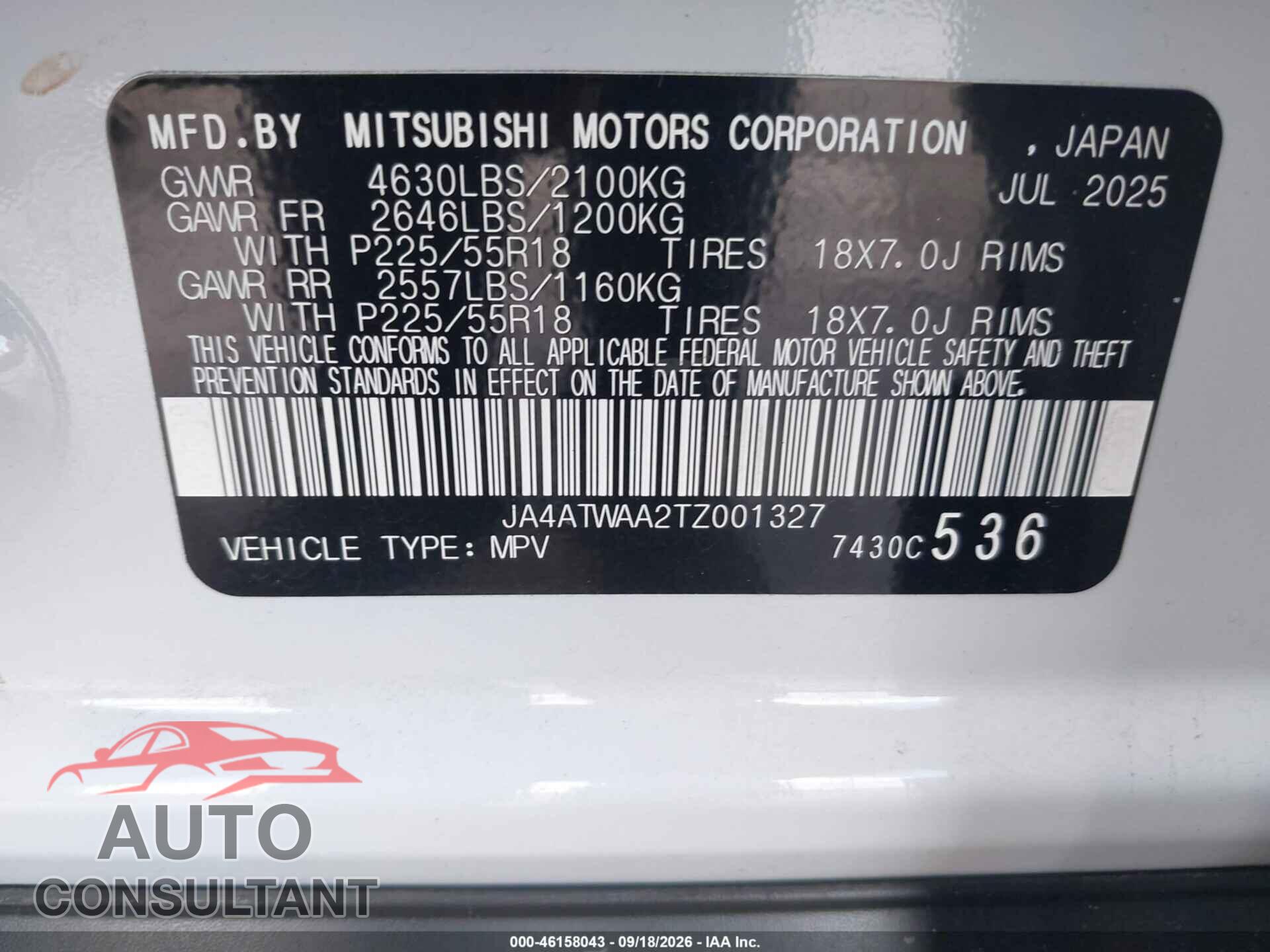 MITSUBISHI ECLIPSE CROSS 2026 - JA4ATWAA2TZ001327