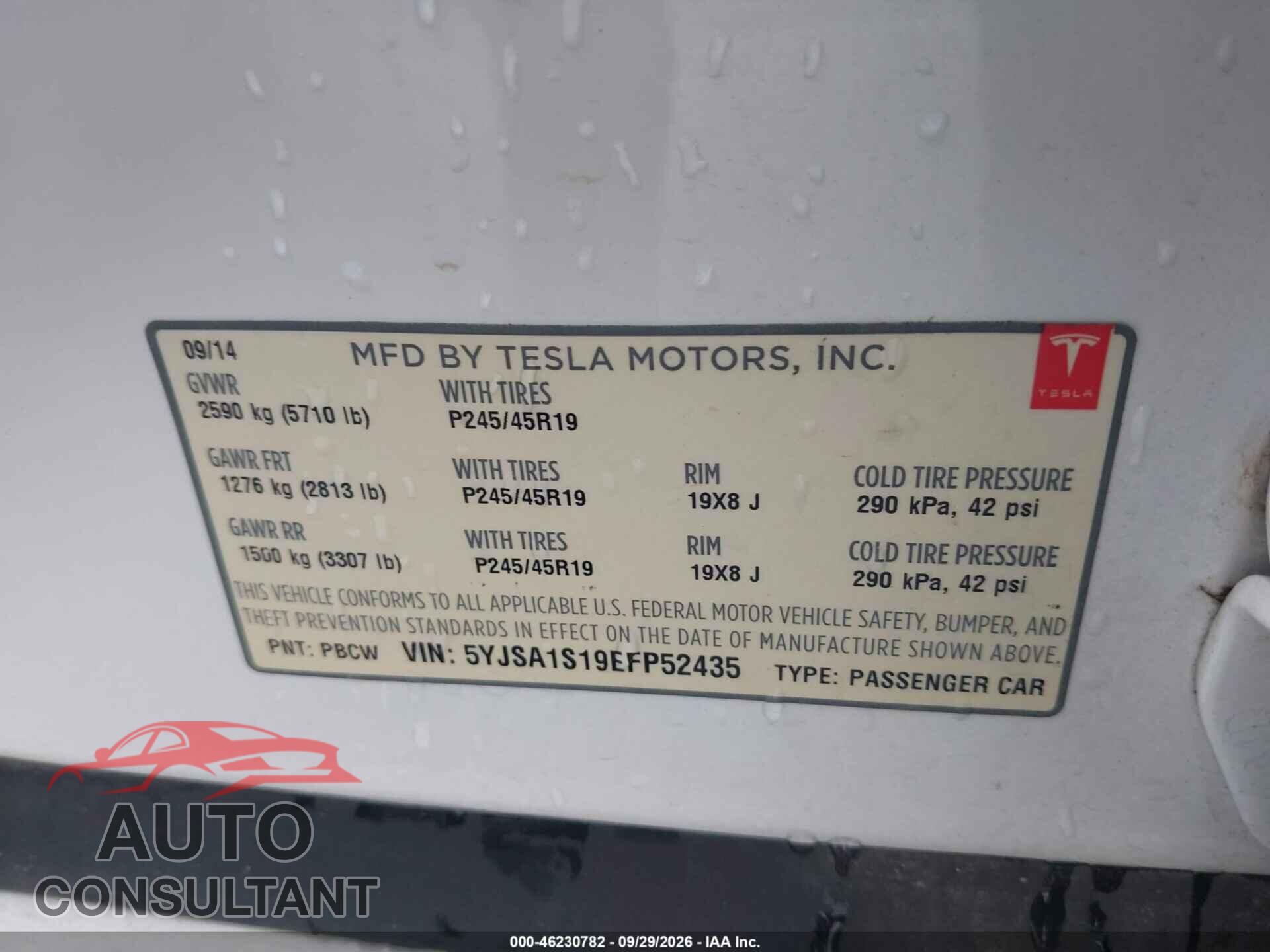TESLA MODEL S 2014 - 5YJSA1S19EFP52435