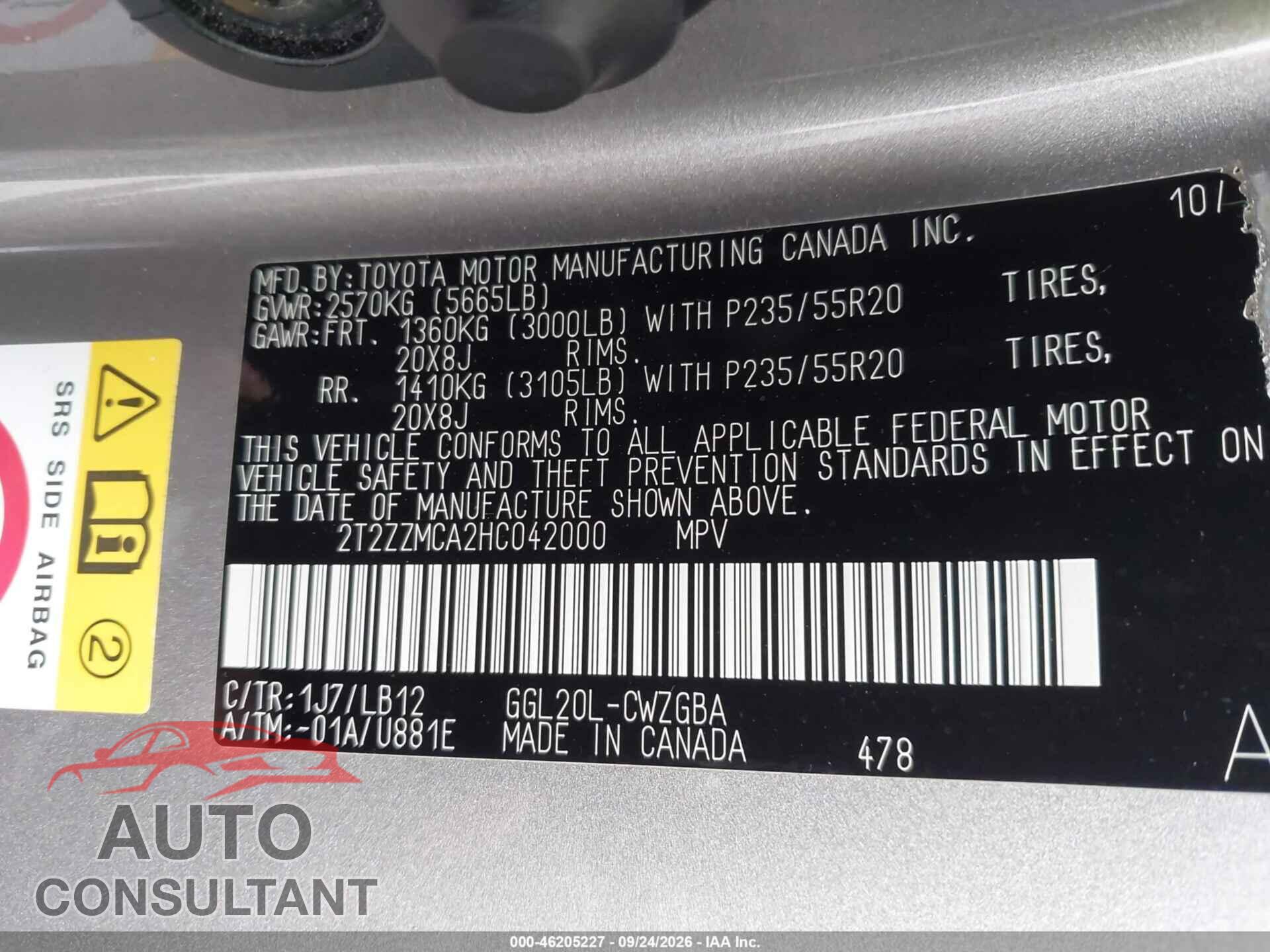 LEXUS RX 350 2017 - 2T2ZZMCA2HC042000