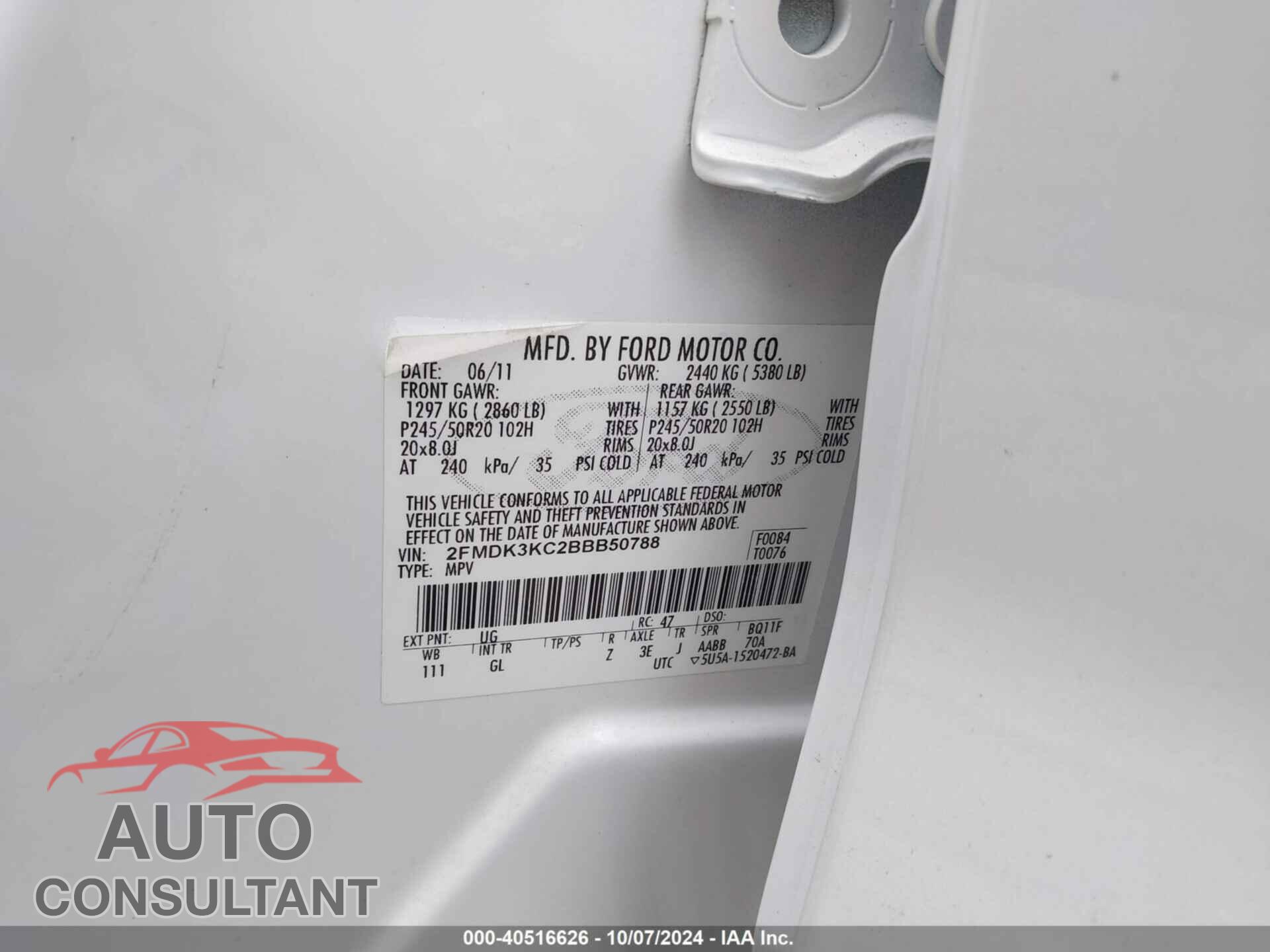 FORD EDGE 2011 - 2FMDK3KC2BBB50788
