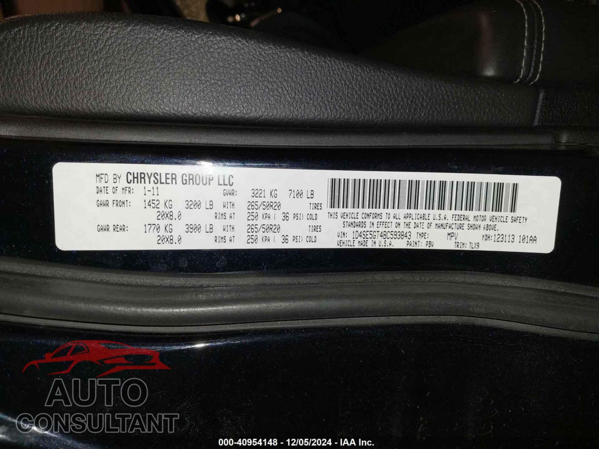 DODGE DURANGO 2011 - 1D4SE5GT4BC593843
