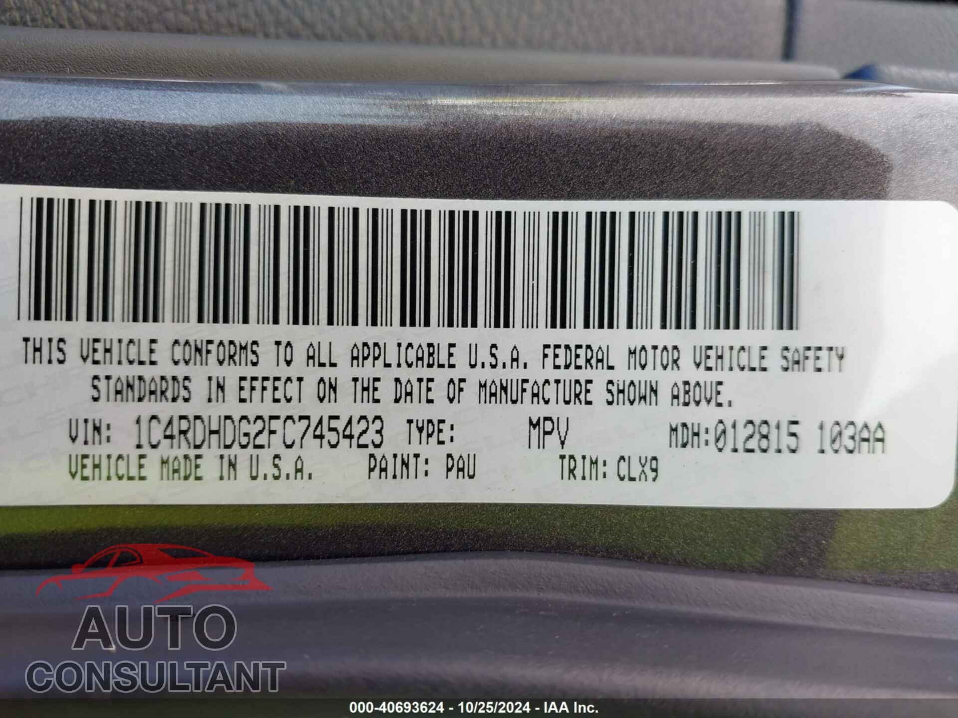 DODGE DURANGO 2015 - 1C4RDHDG2FC745423