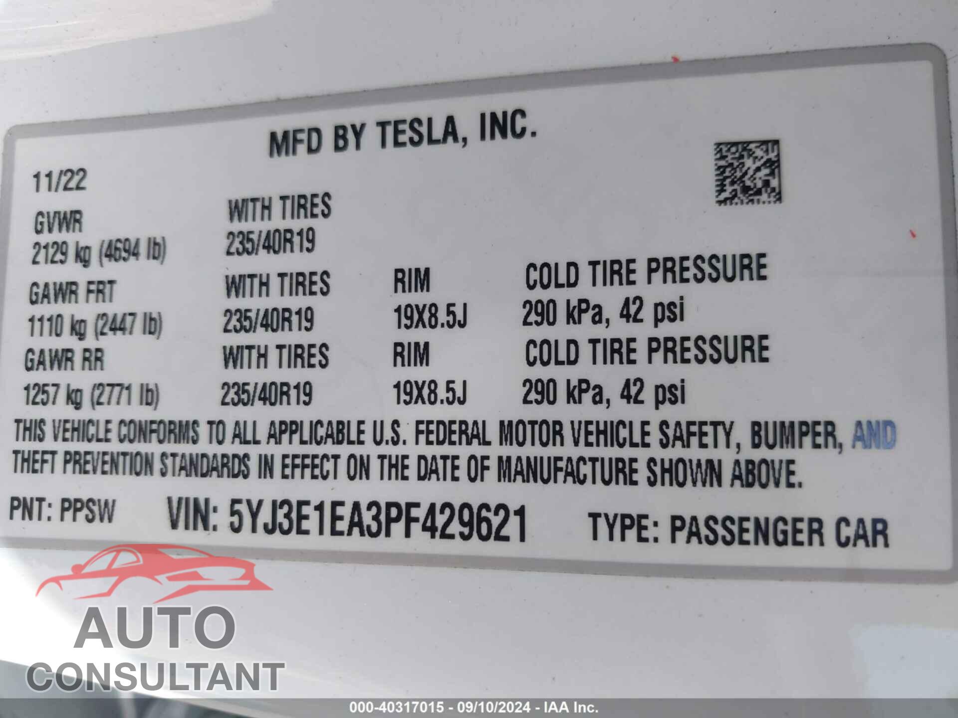 TESLA MODEL 3 2023 - 5YJ3E1EA3PF429621