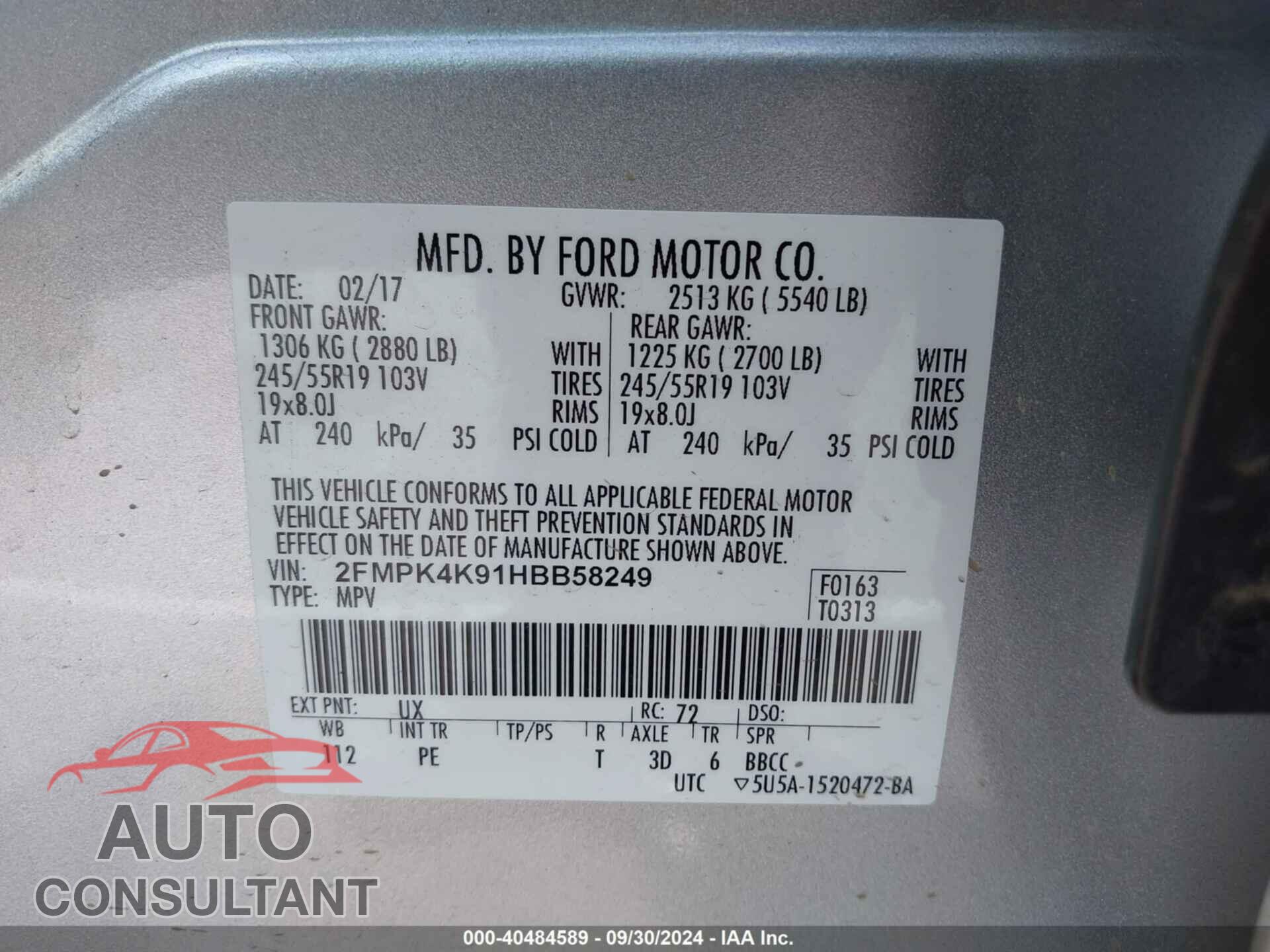 FORD EDGE 2017 - 2FMPK4K91HBB58249