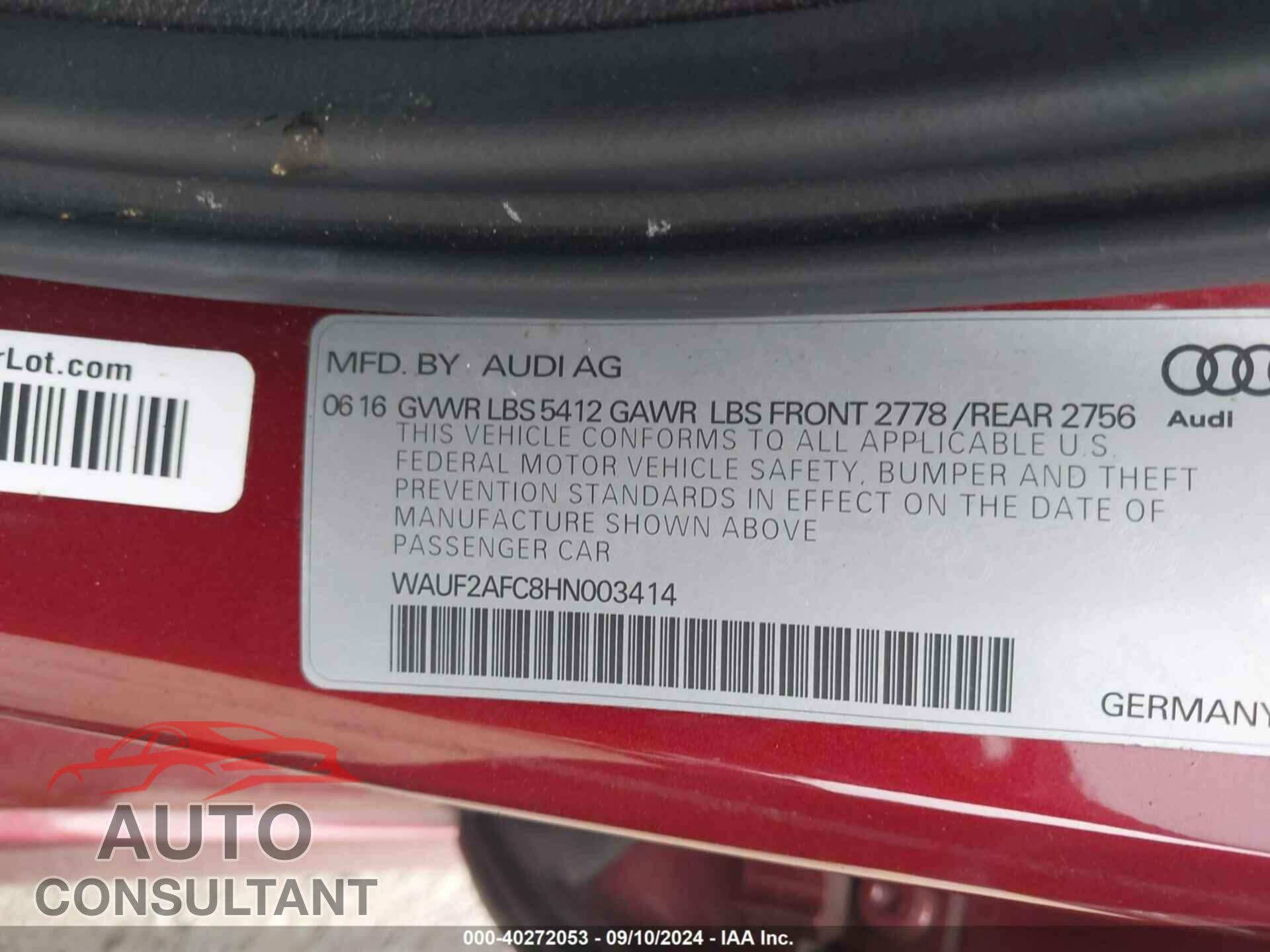 AUDI A6 2017 - WAUF2AFC8HN003414