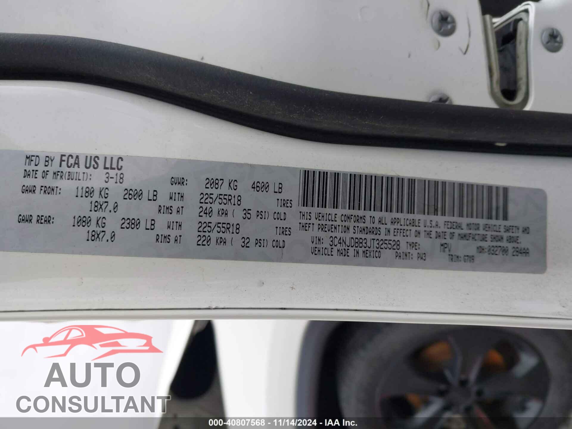JEEP COMPASS 2018 - 3C4NJDBB3JT325528
