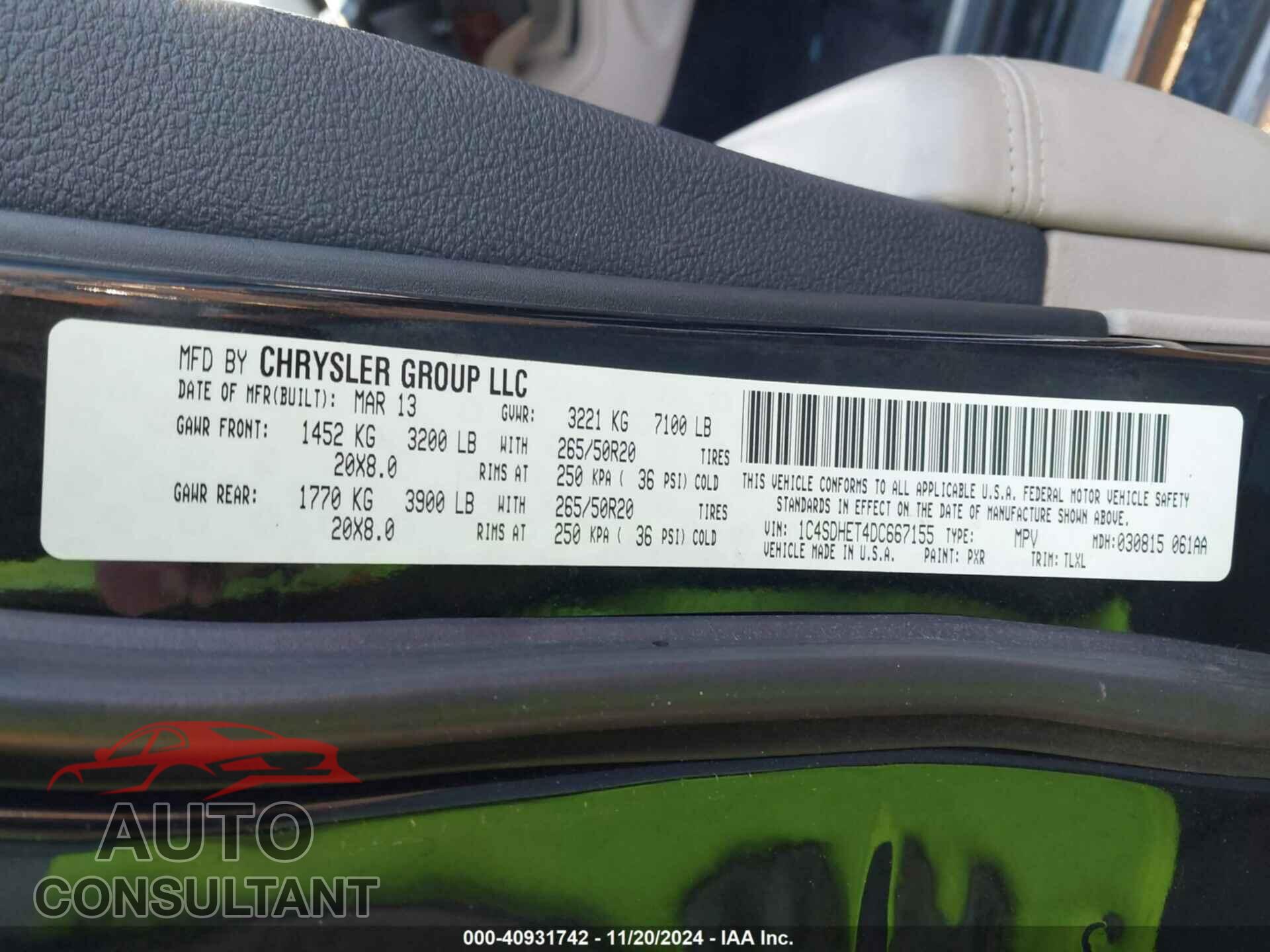 DODGE DURANGO 2013 - 1C4SDHET4DC667155