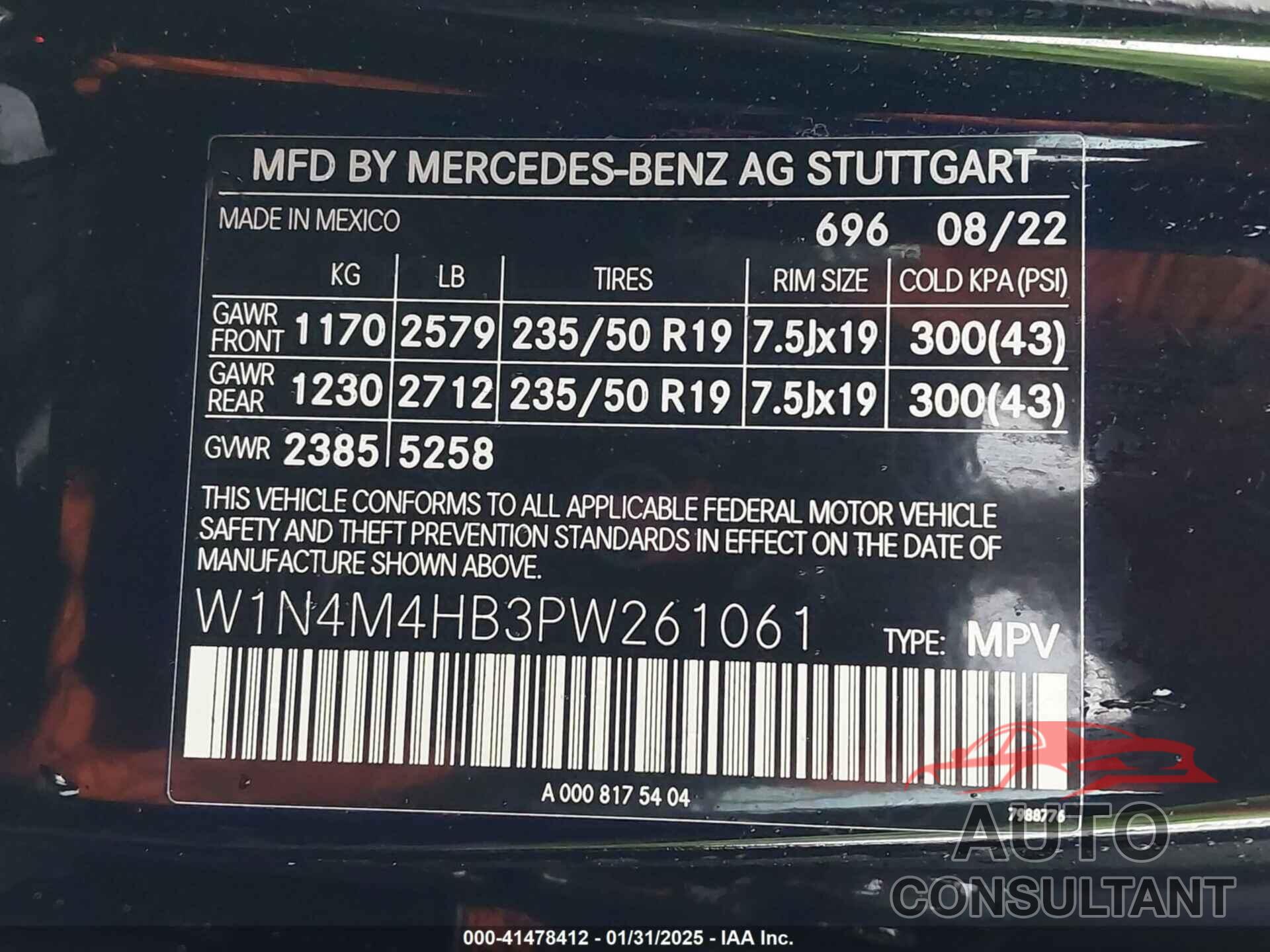 MERCEDES-BENZ GLB 250 2023 - W1N4M4HB3PW261061