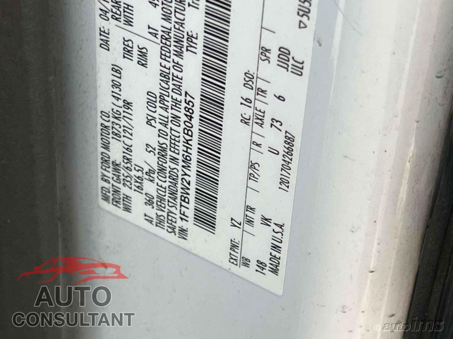 FORD TRANSIT 2017 - 1FTBW2YM6HKB04857