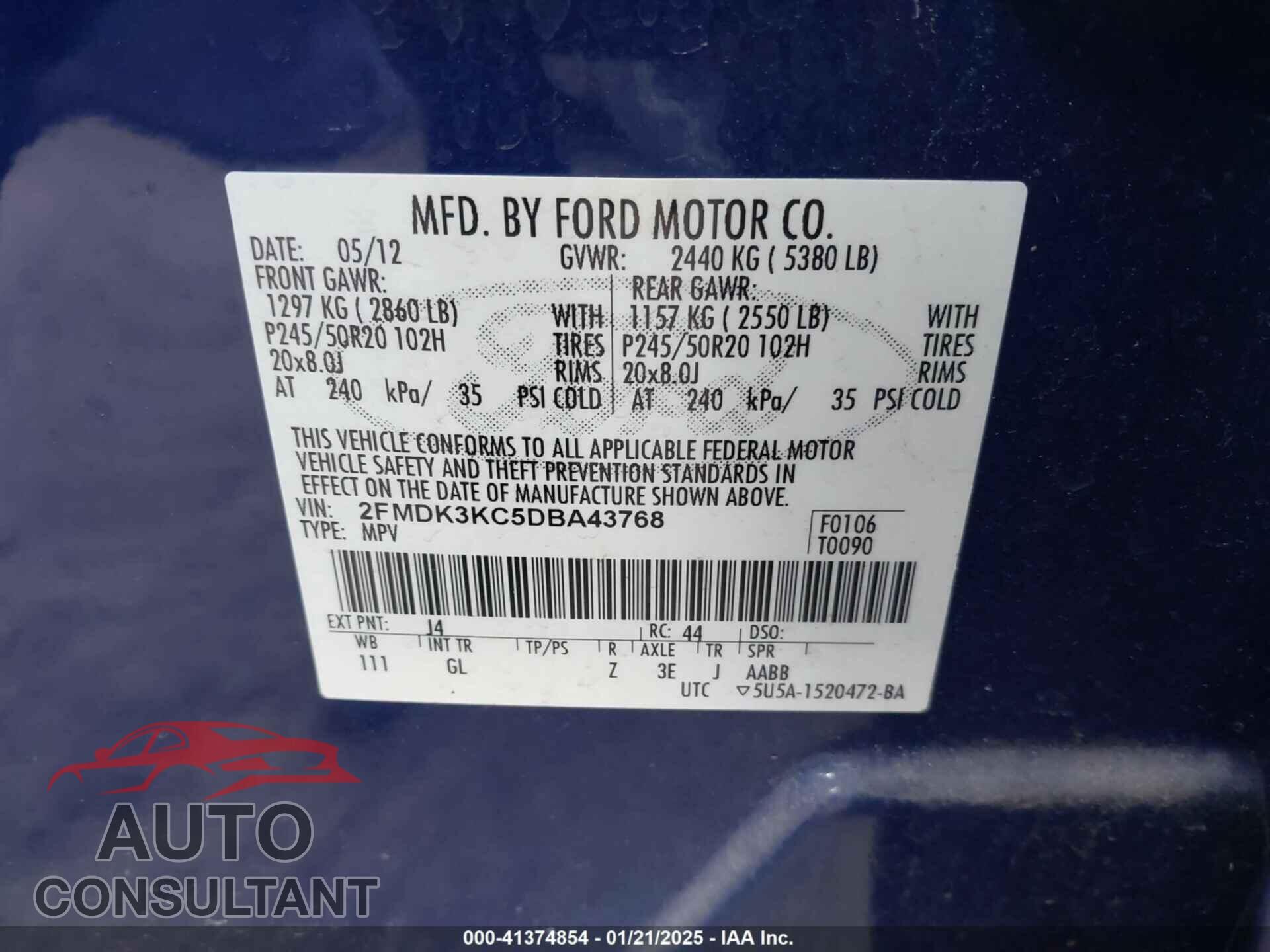 FORD EDGE 2013 - 2FMDK3KC5DBA43768