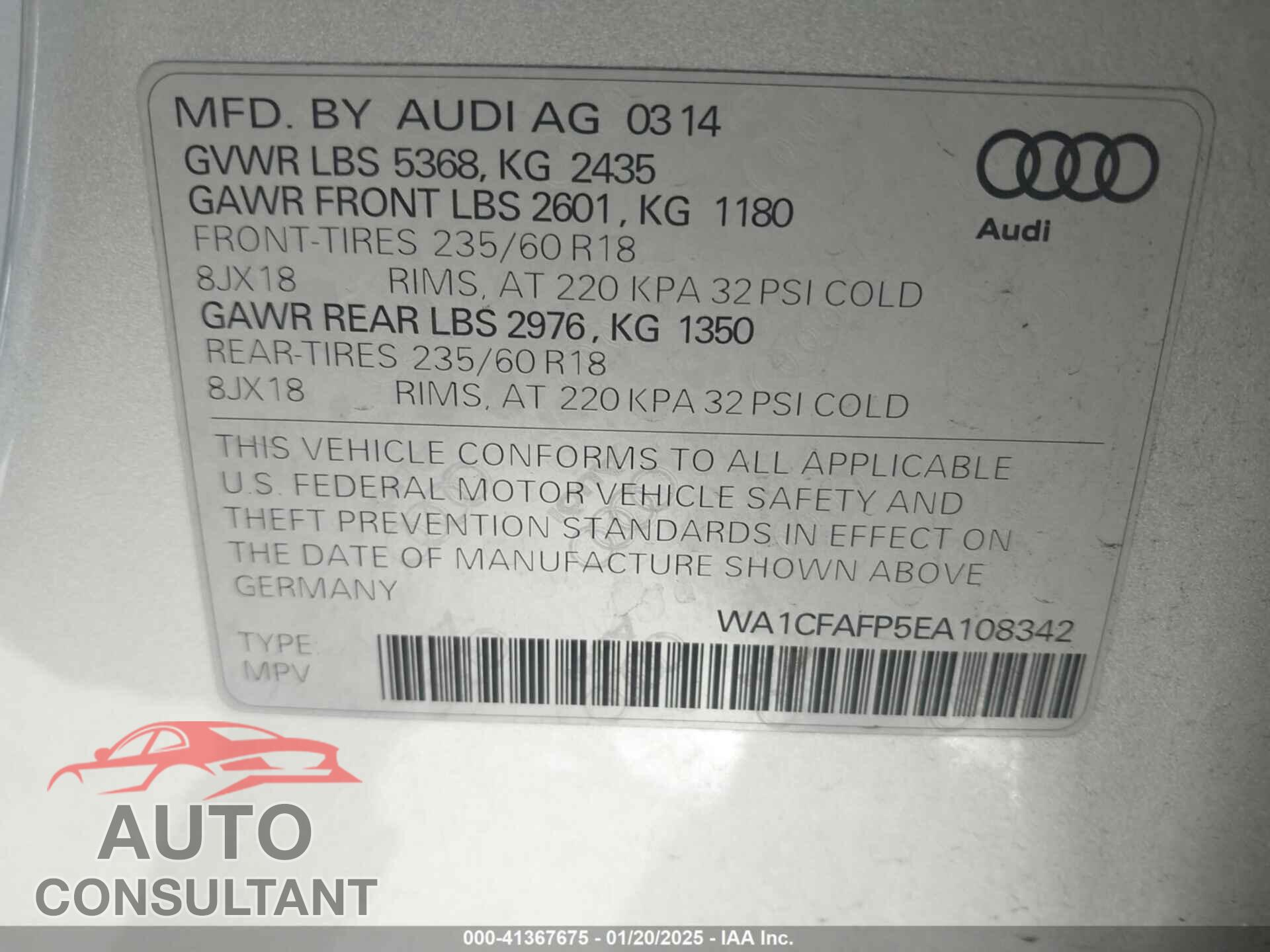 AUDI Q5 2014 - WA1CFAFP5EA108342