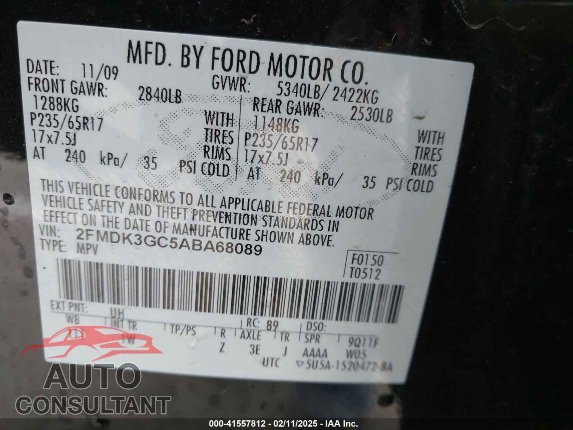 FORD EDGE 2010 - 2FMDK3GC5ABA68089