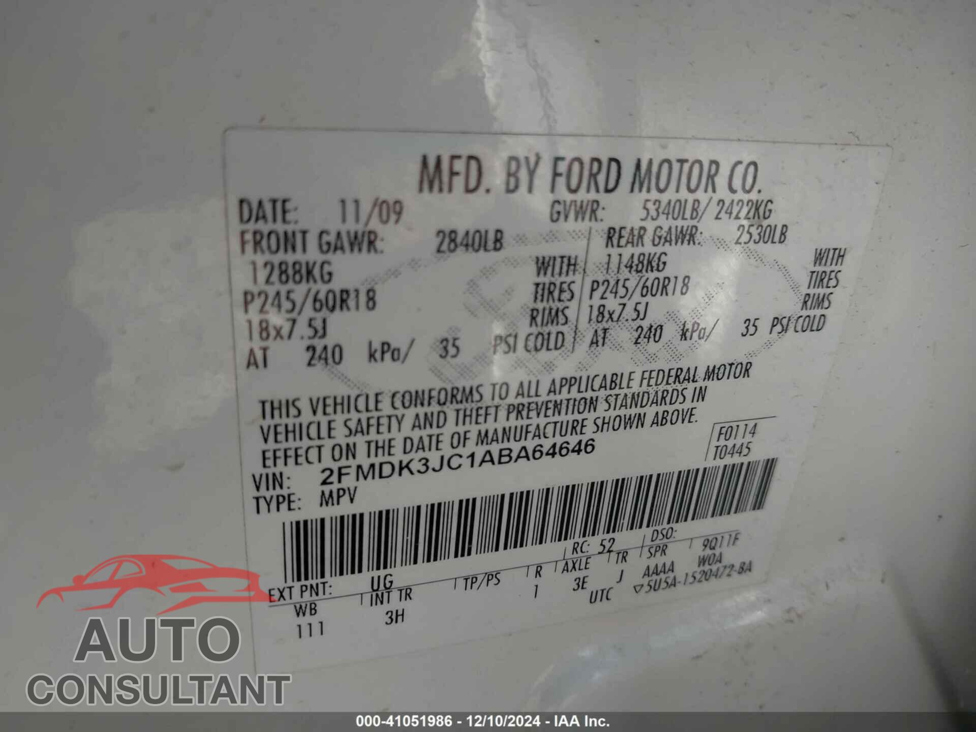 FORD EDGE 2010 - 2FMDK3JC1ABA64646