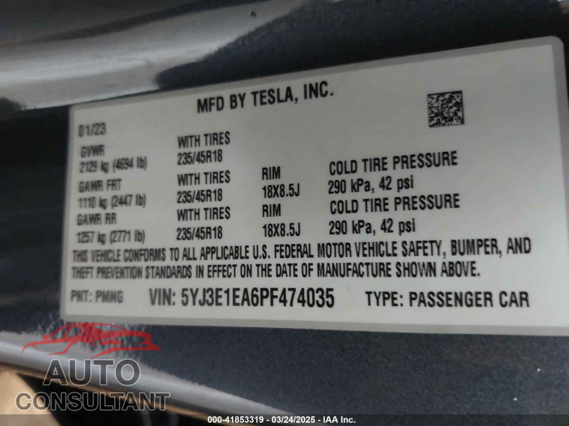 TESLA MODEL 3 2023 - 5YJ3E1EA6PF474035
