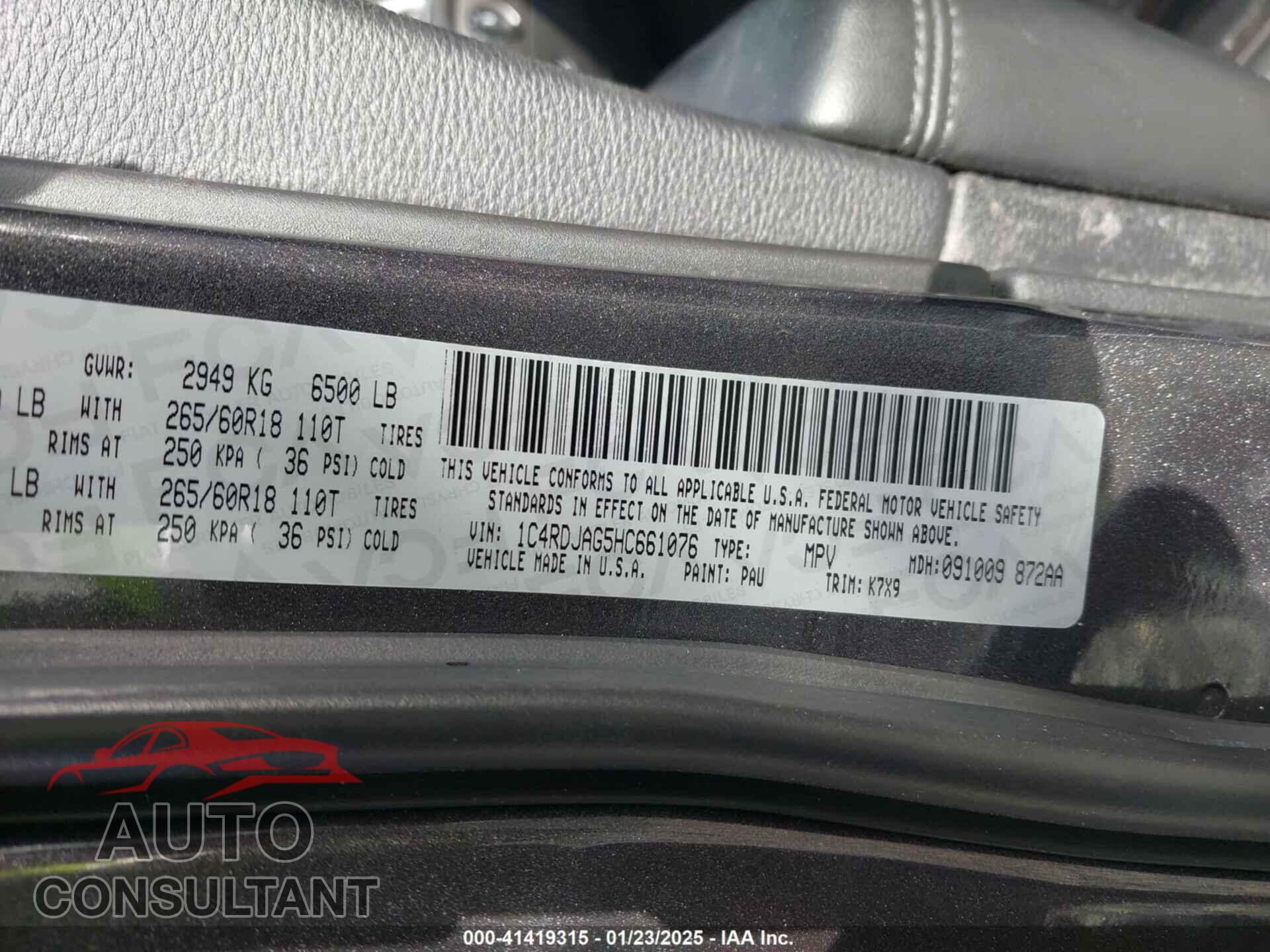 DODGE DURANGO 2017 - 1C4RDJAG5HC661076