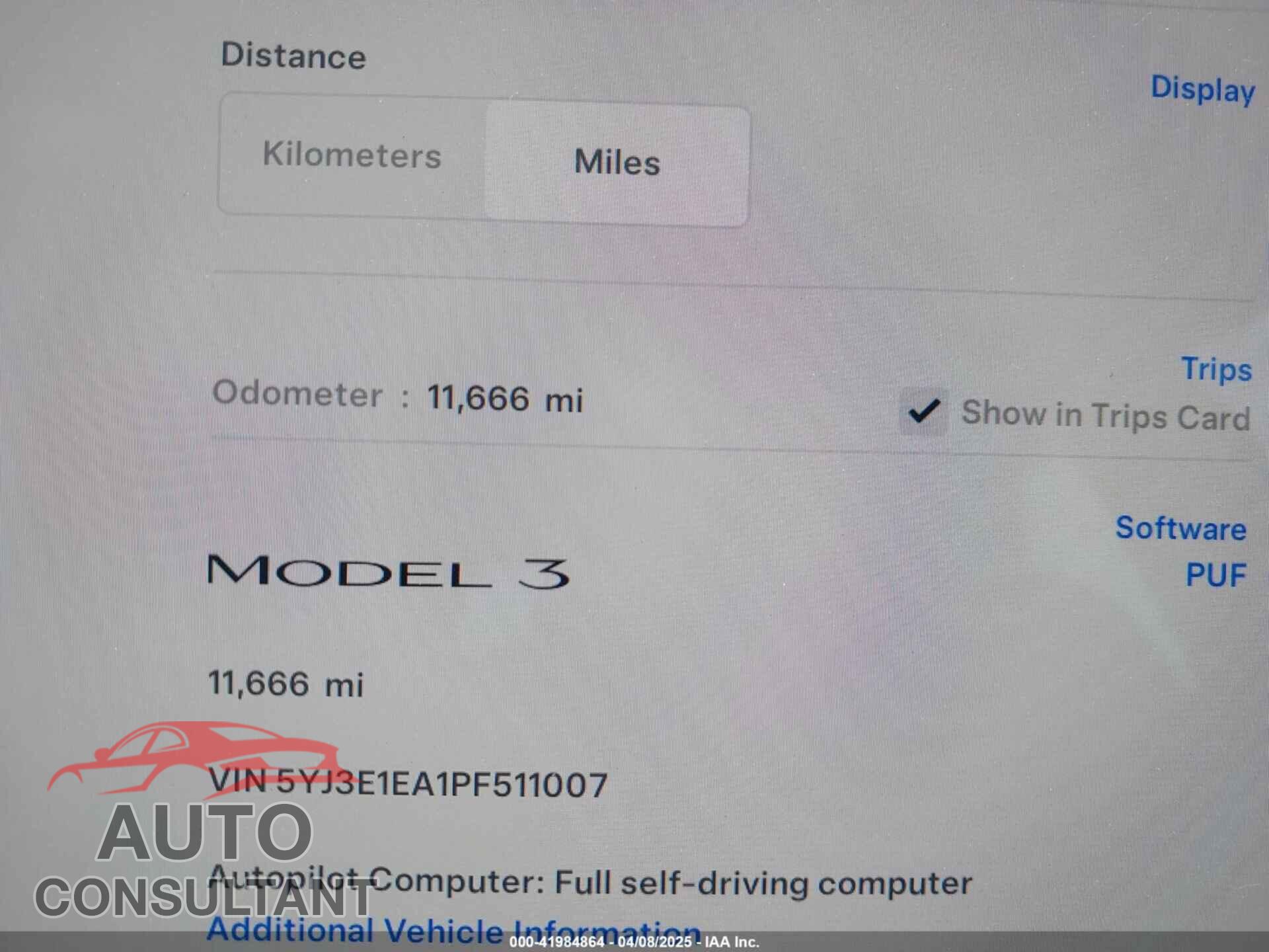 TESLA MODEL 3 2023 - 5YJ3E1EA1PF511007