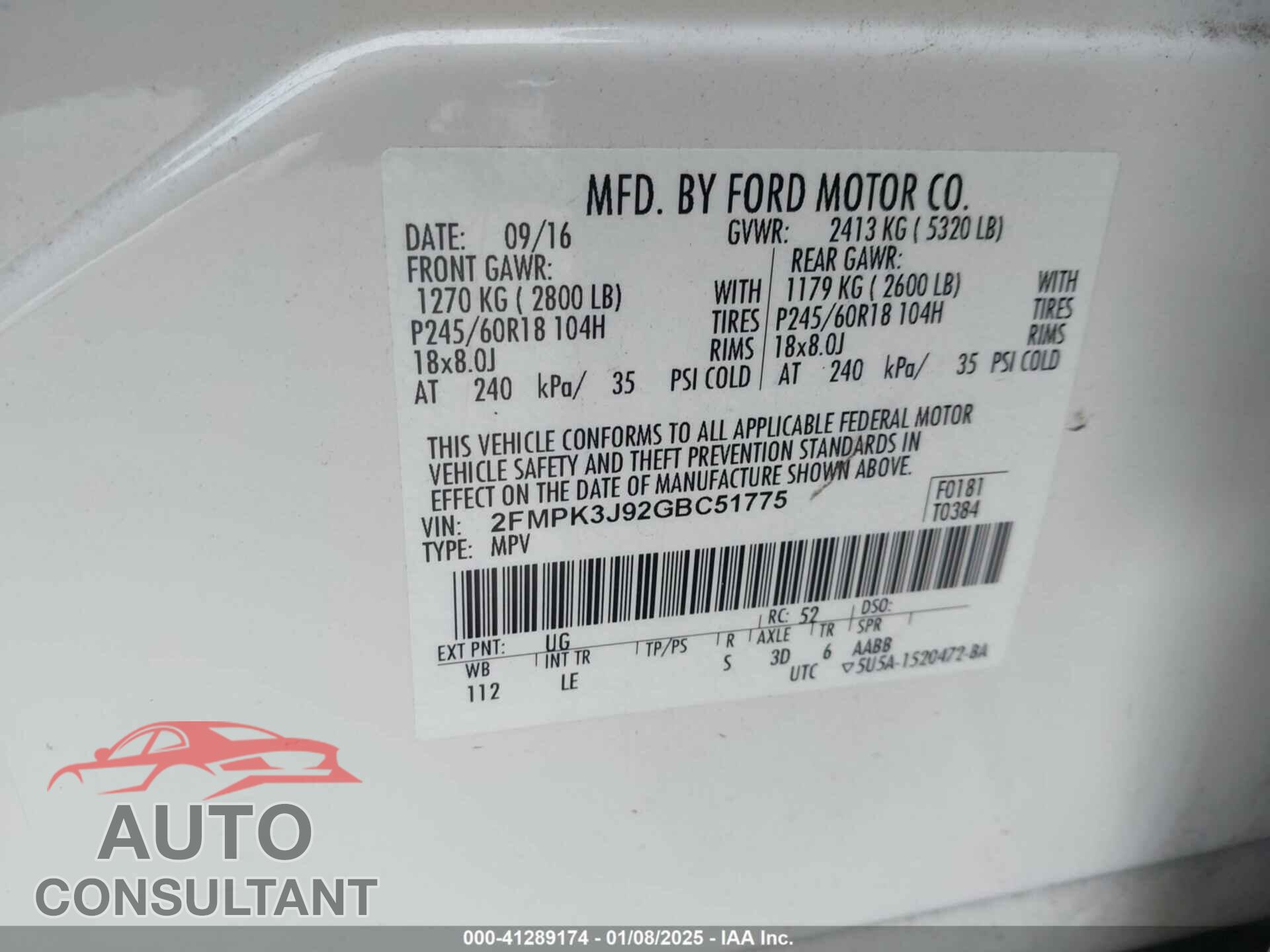 FORD EDGE 2016 - 2FMPK3J92GBC51775