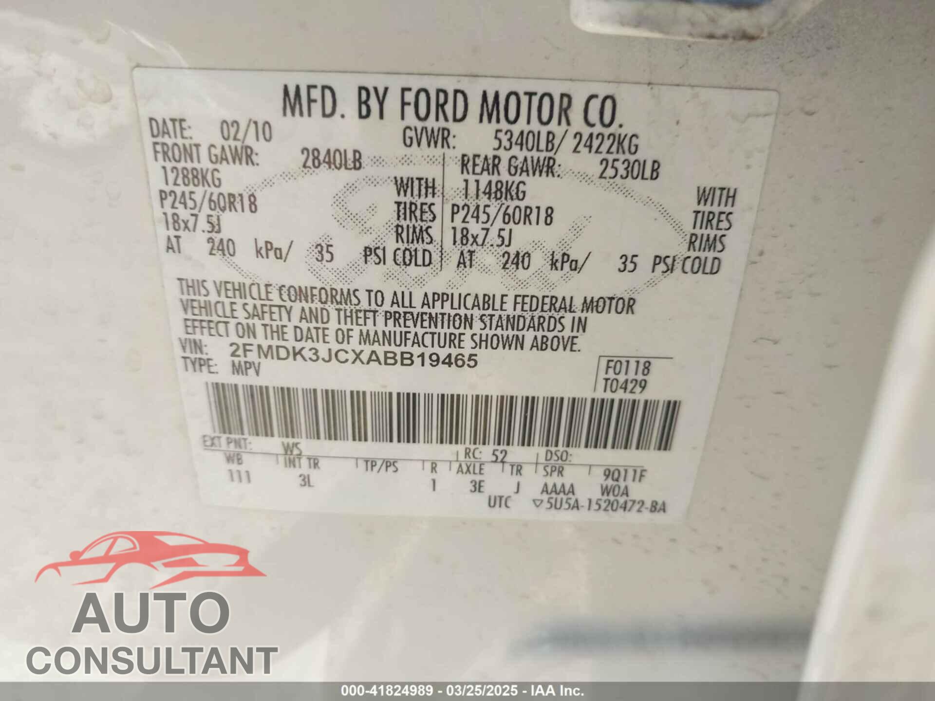 FORD EDGE 2010 - 2FMDK3JCXABB19465