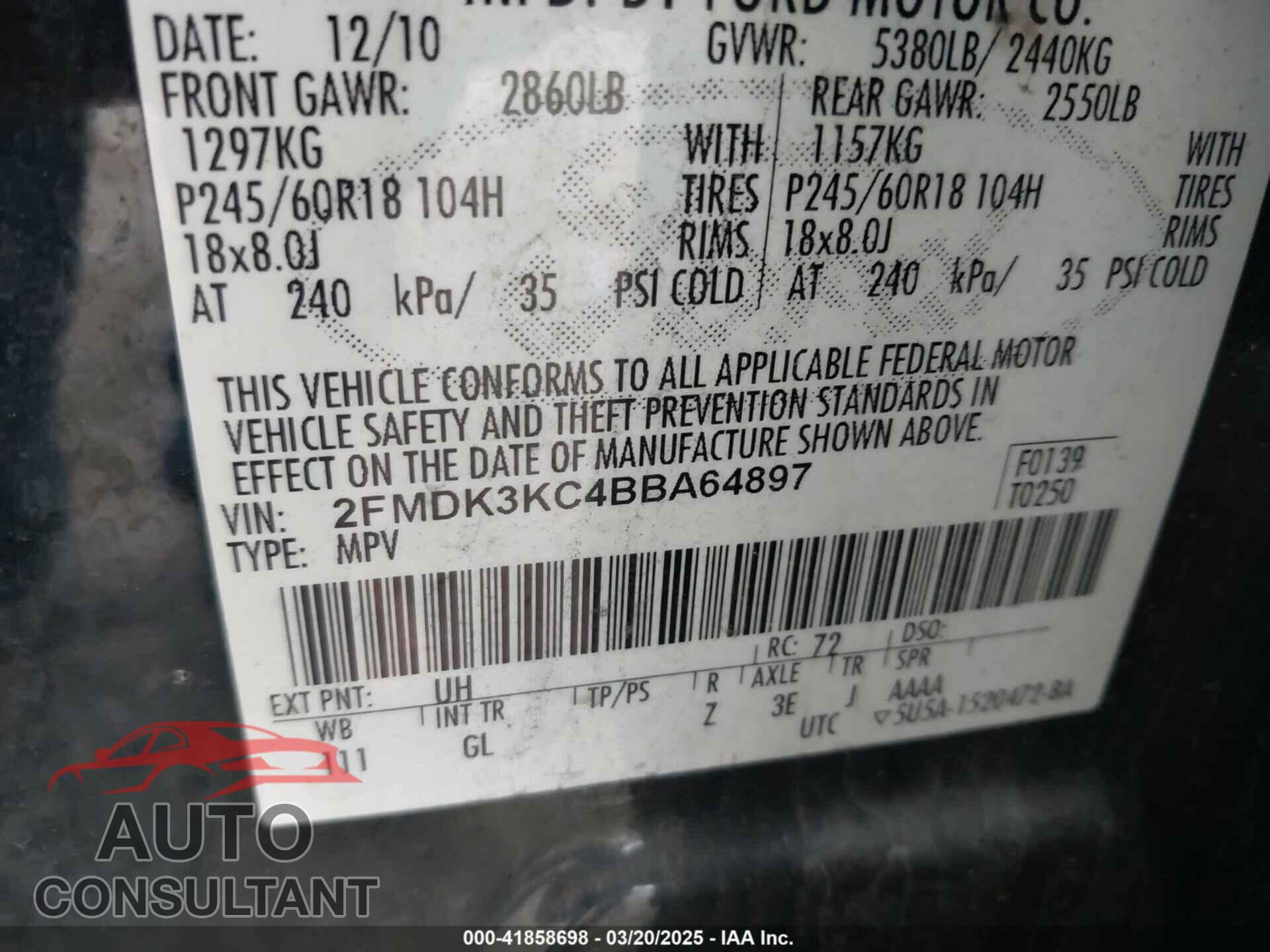 FORD EDGE 2011 - 2FMDK3KC4BBA64897