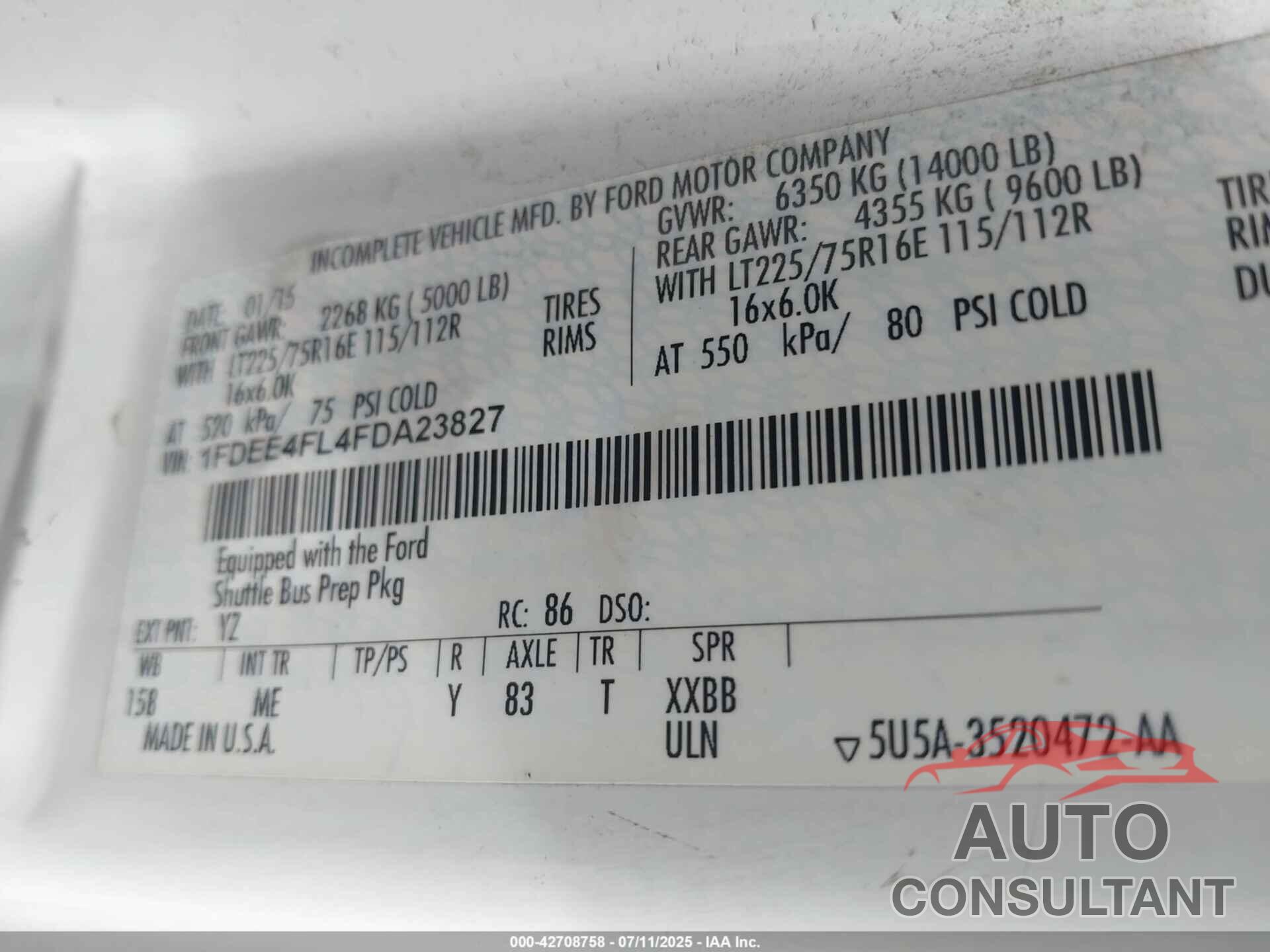 FORD ECONOLINE 2015 - 1FDEE4FL4FDA23827