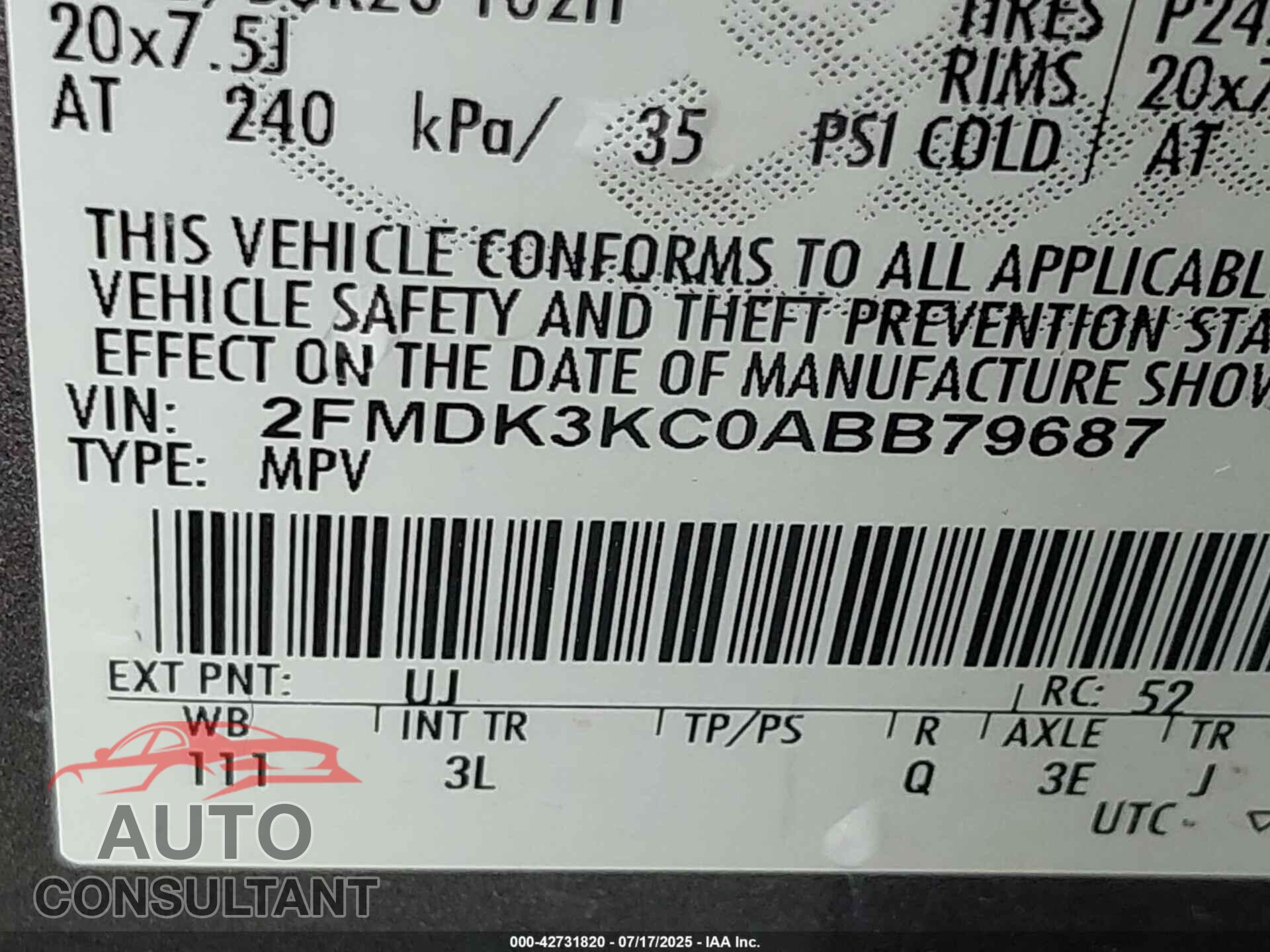 FORD EDGE 2010 - 2FMDK3KC0ABB79687