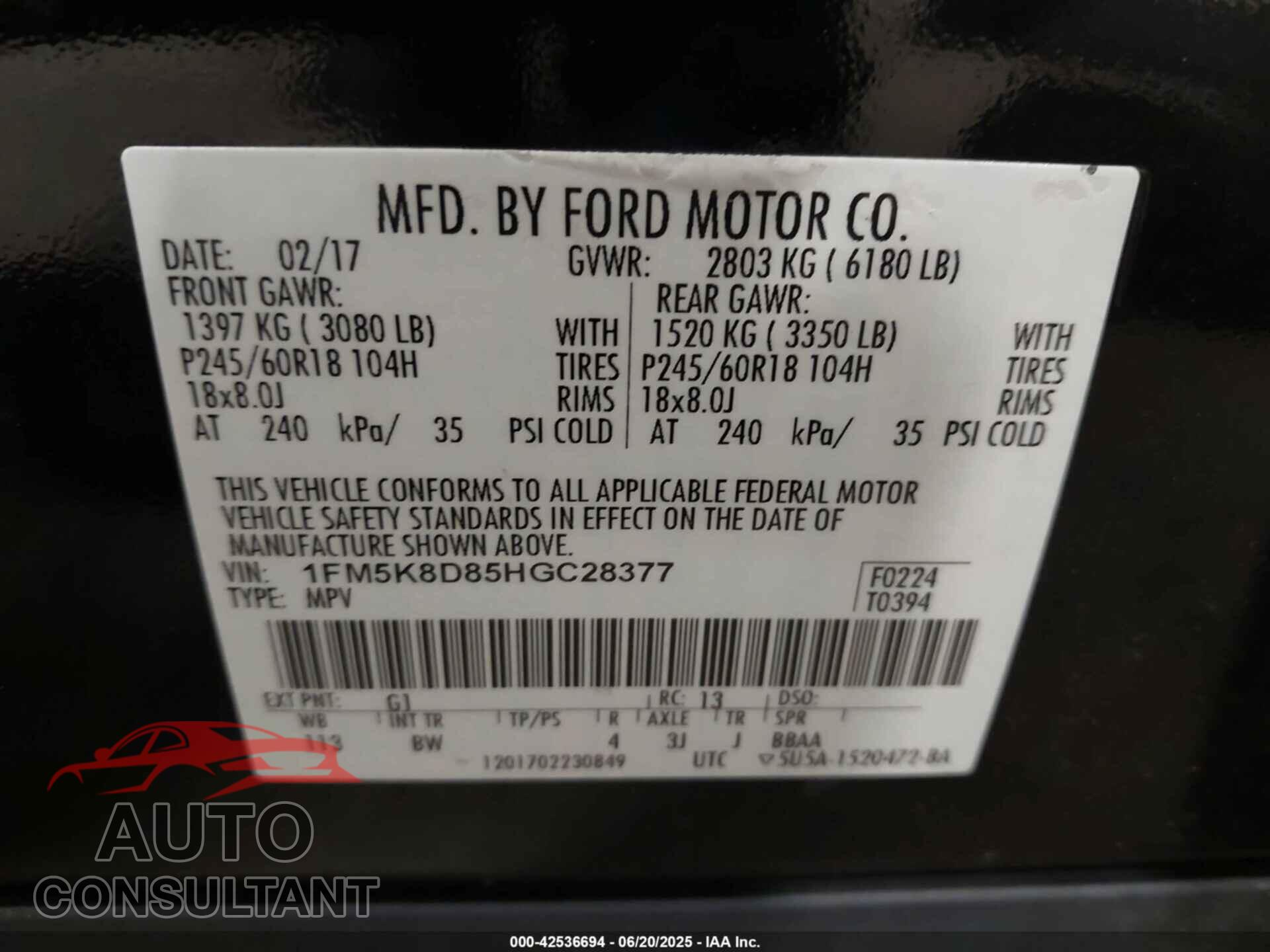 FORD EXPLORER 2017 - 1FM5K8D85HGC28377