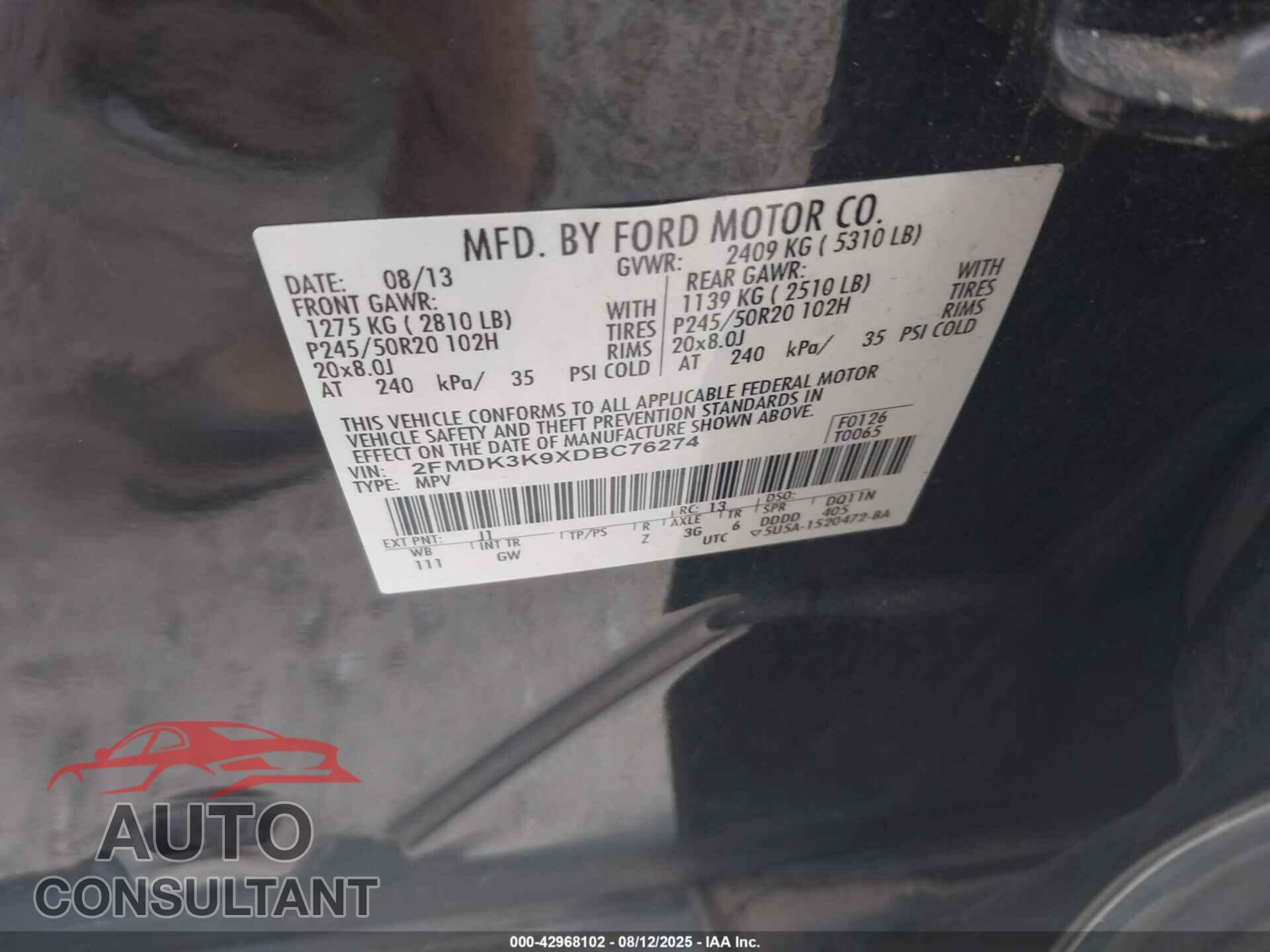 FORD EDGE 2013 - 2FMDK3K9XDBC76274