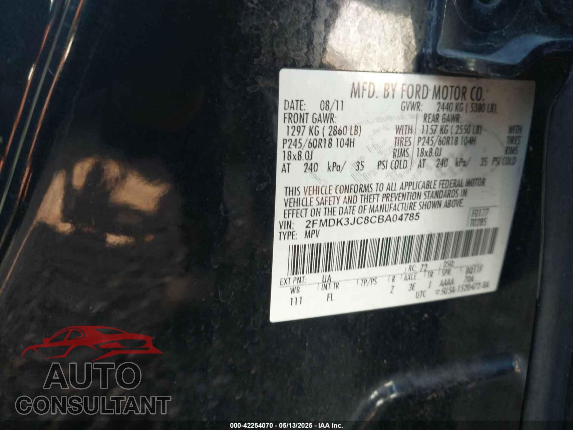 FORD EDGE 2012 - 2FMDK3JC8CBA04785