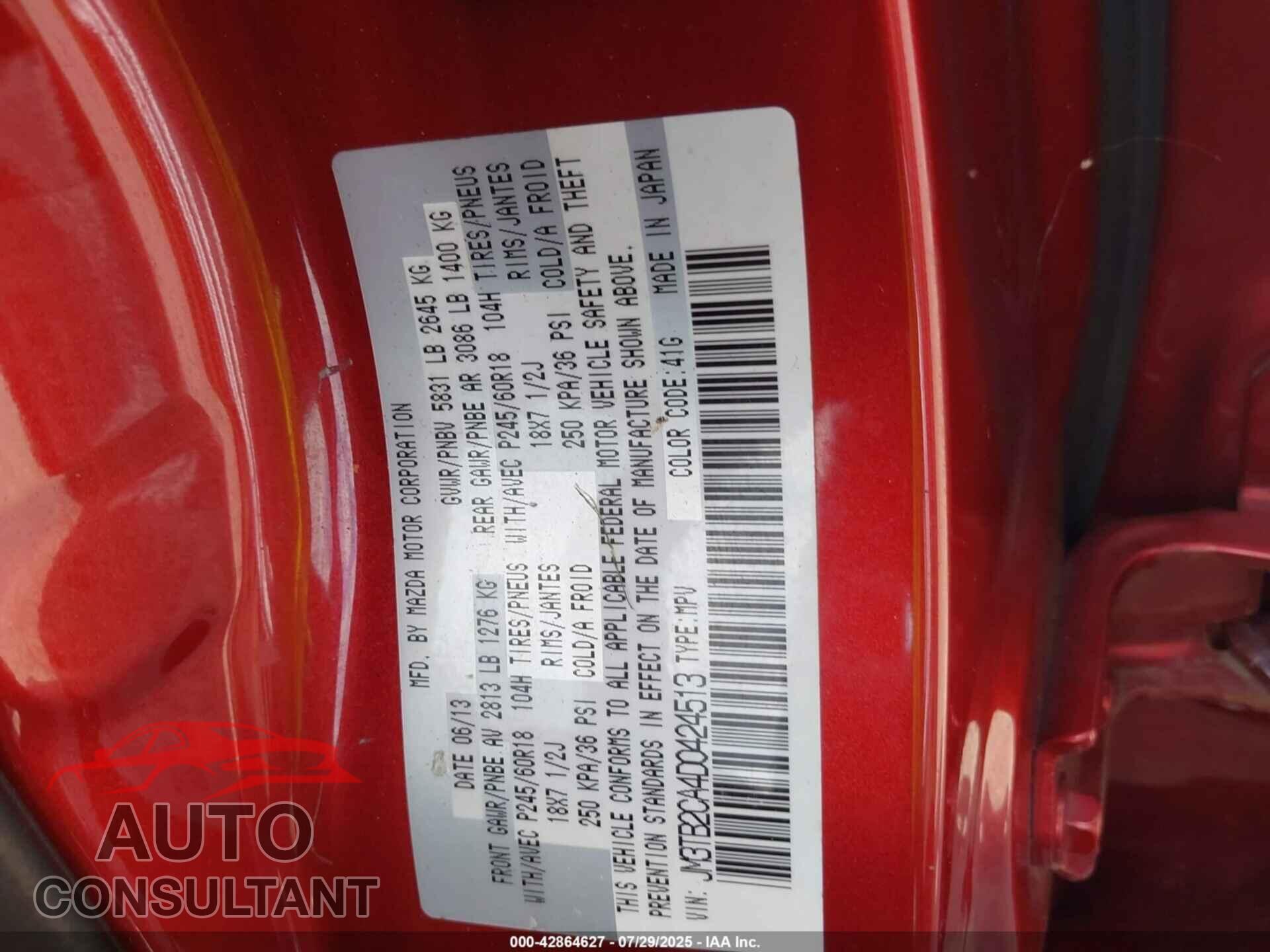 MAZDA CX-9 2013 - JM3TB2CA4D0424513