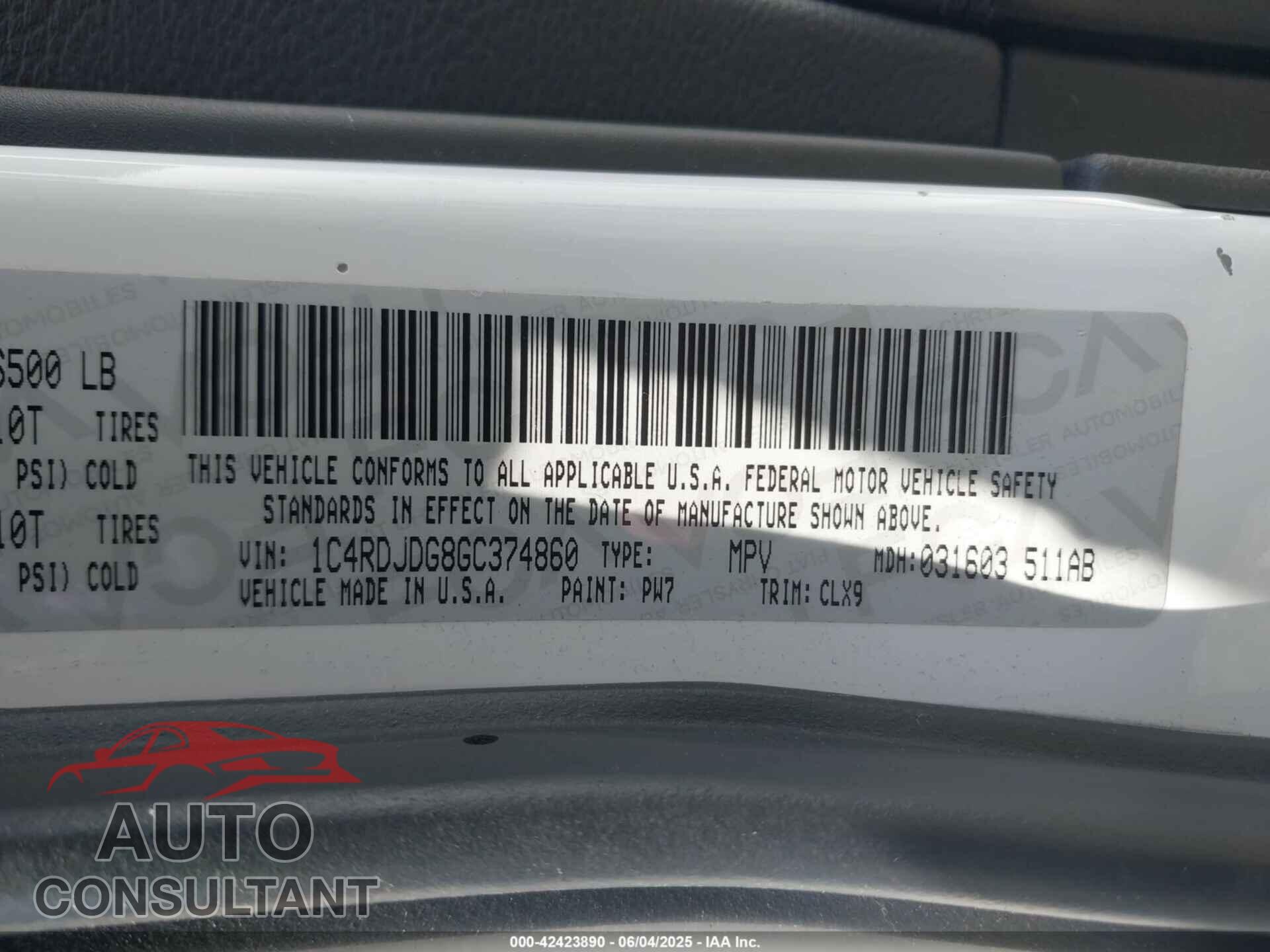 DODGE DURANGO 2016 - 1C4RDJDG8GC374860