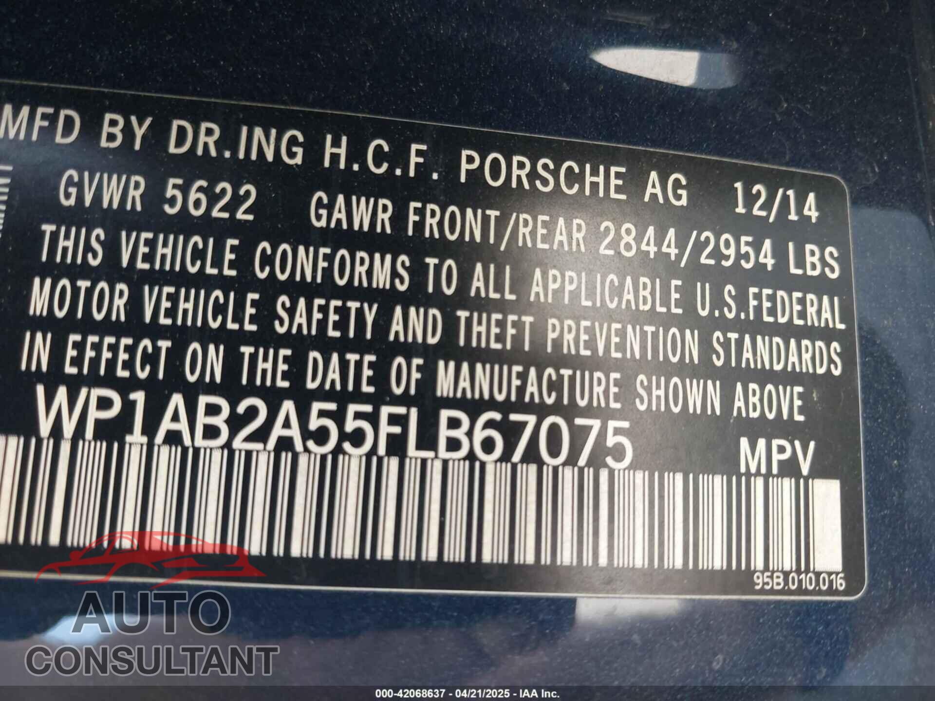 PORSCHE MACAN 2015 - WP1AB2A55FLB67075