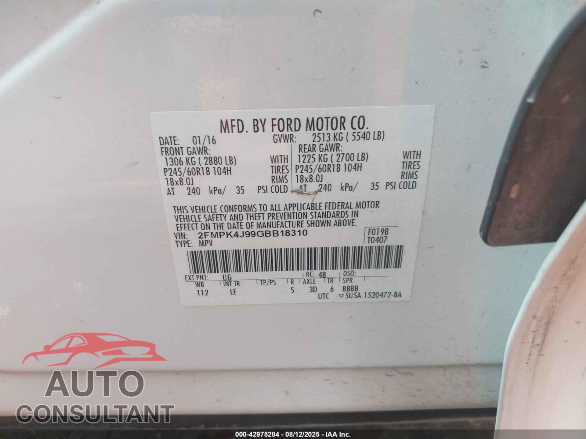 FORD EDGE 2016 - 2FMPK4J99GBB18310