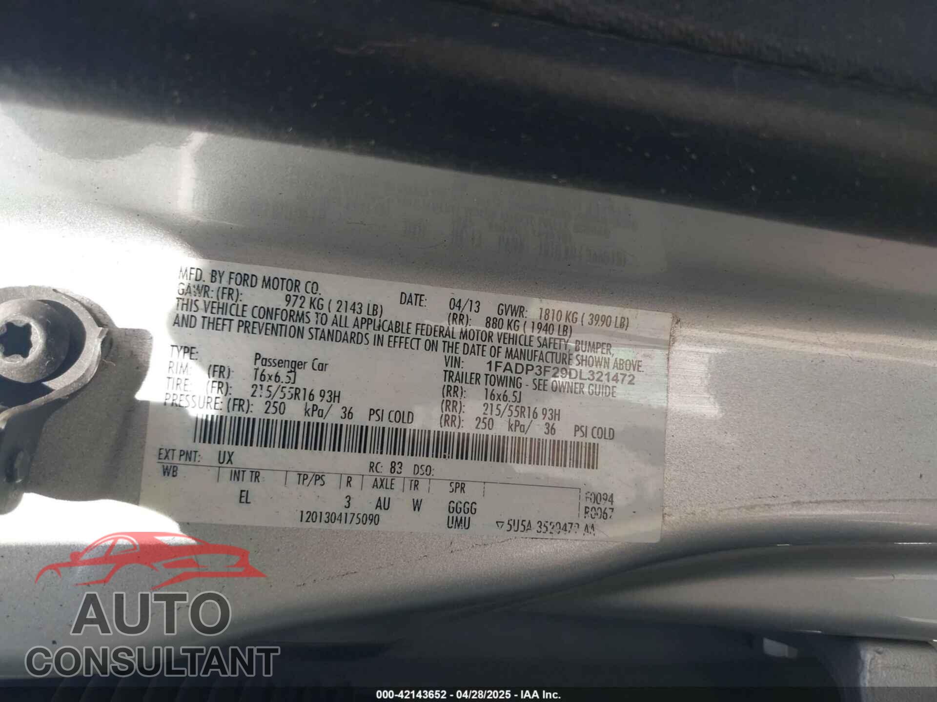 FORD FOCUS 2013 - 1FADP3F29DL321472