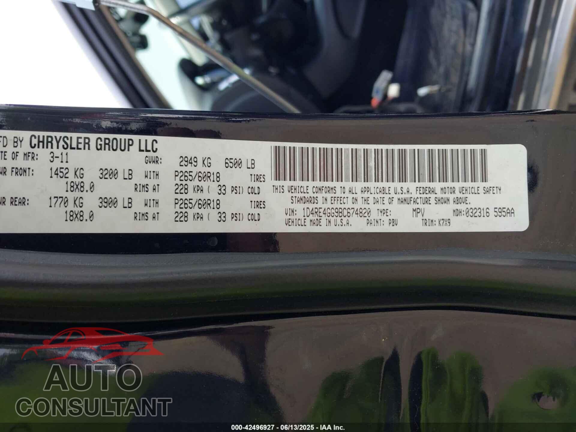 DODGE DURANGO 2011 - 1D4RE4GG9BC674820